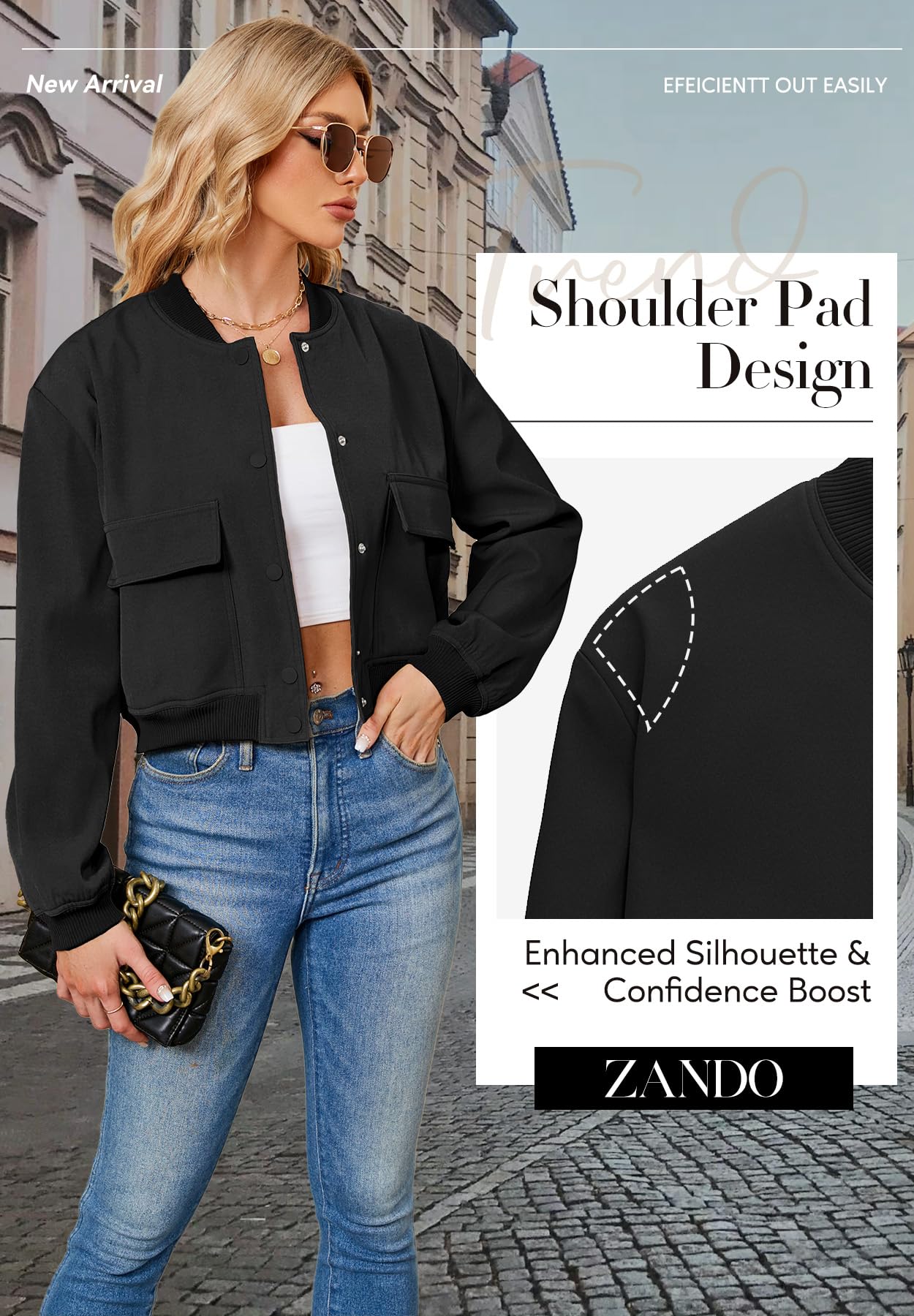 Zando Black Cropped Jacket Women Short Casual Varsity Jackets Women 2026