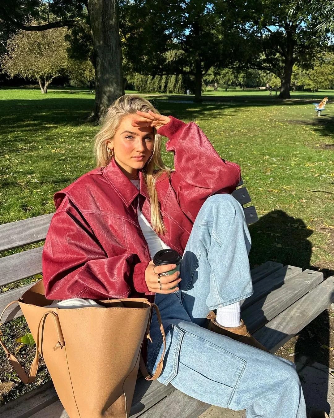utcoco Women's Faux Leather Motorcycle Jacket Oversized Zip Up Winter Coat Outerwear 2025 Fall Fashion Clothes (Large, Red)