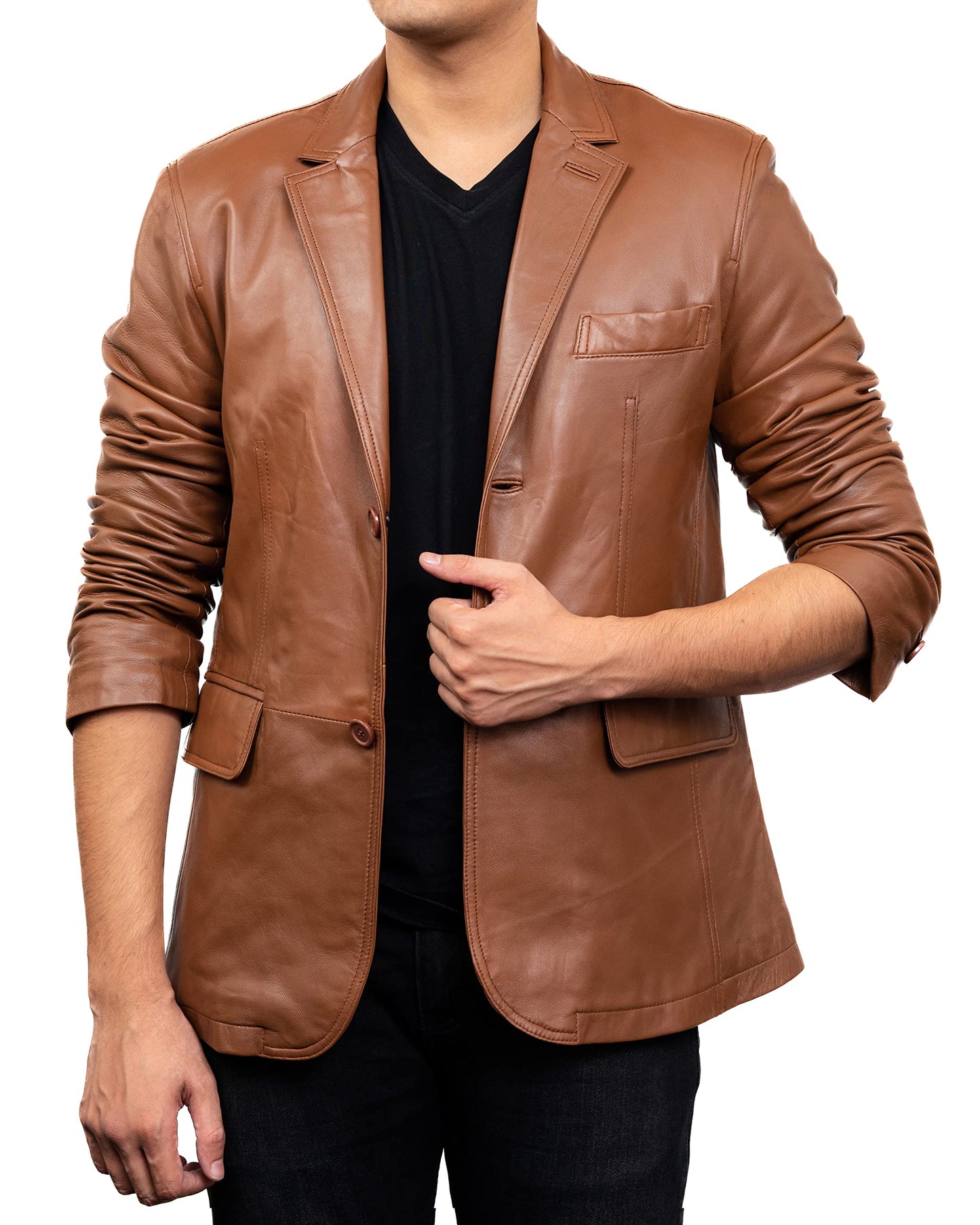 Jild Lambskin Leather Jacket Men Casual Coat – Notched Collar Classic Bond’s Style Ultimate Leather Blazer for Men (NC-Cog-M)