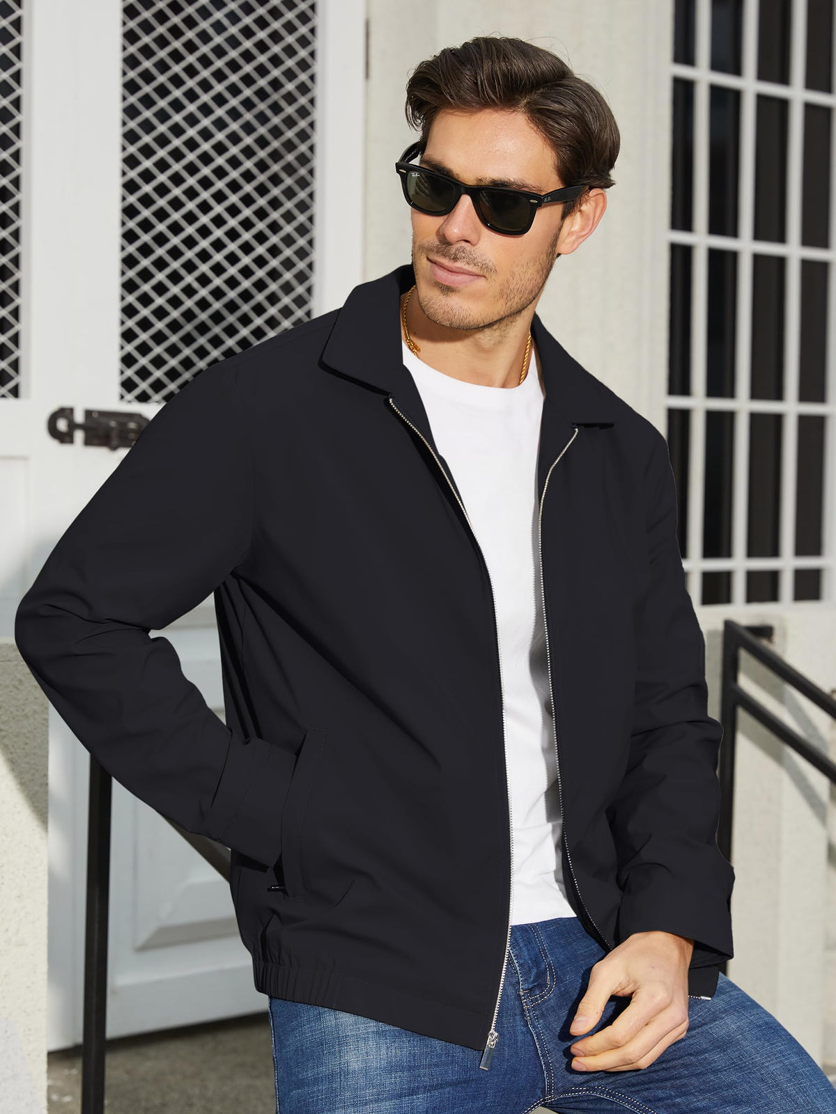 TACVASEN Men's Black Jacket Full Zip Windbreaker for Golf Business Work