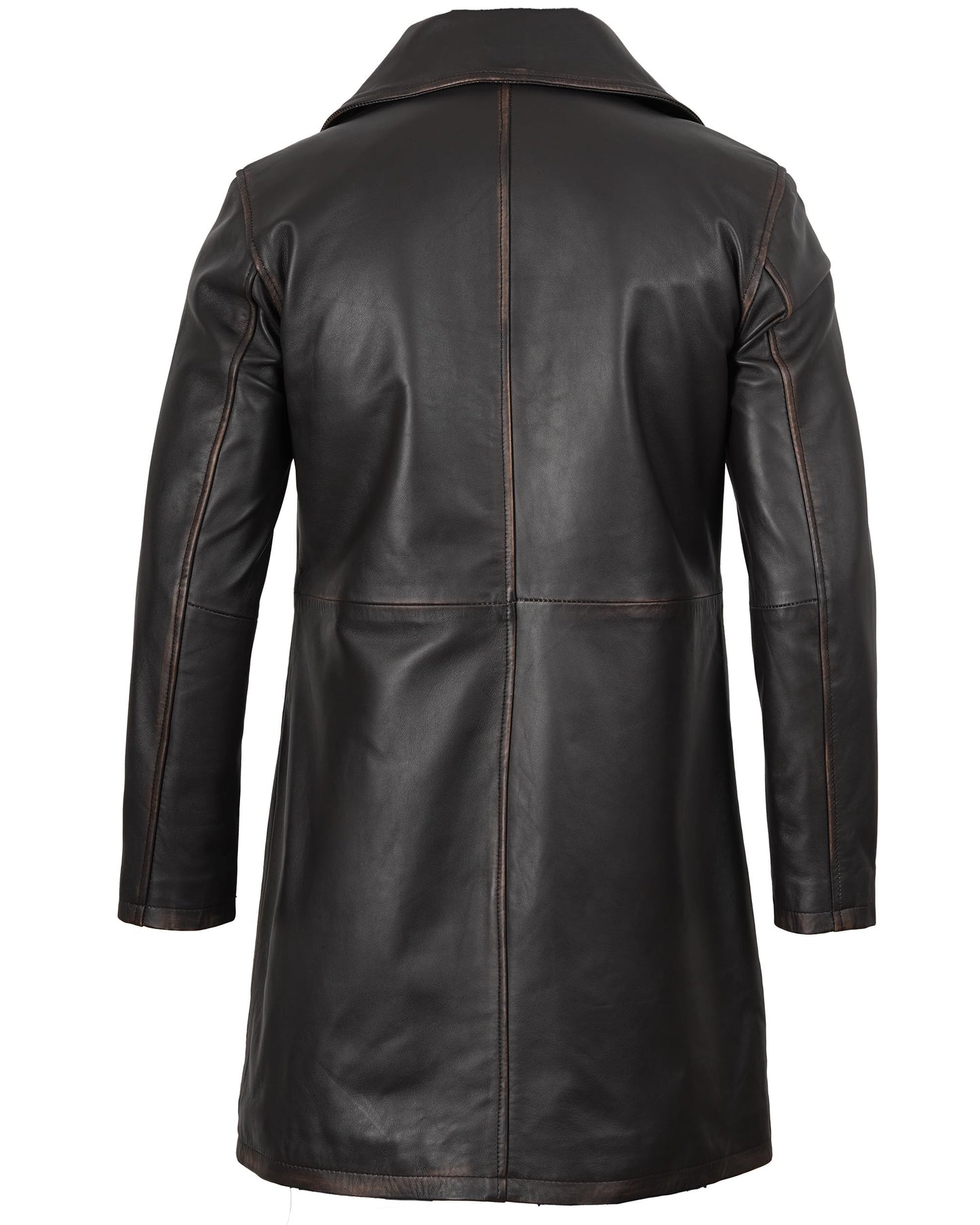 Blingsoul Men's Leather Trench Coat and Jacket | [1127112] Dark Brown Jackson Car Coat, S
