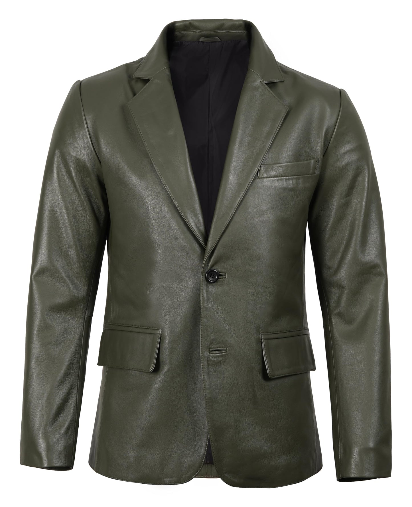 fjackets Lambskin Leather Jacket Classic Style Leather Blazer for Men Leather Coat For Men, 2 Button Blazer Olive Green| [1123805], XL