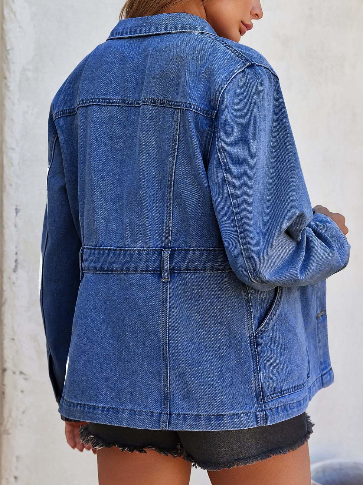 Tankaneo Womens Denim Jacket Distressed Jean Jacket Oversized Shacket