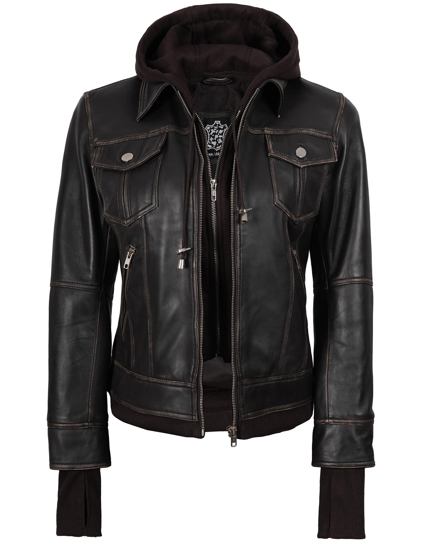 Blingsoul Biker Hooded Leather Jacket For Women | [1316123] Betty Ruboff, M