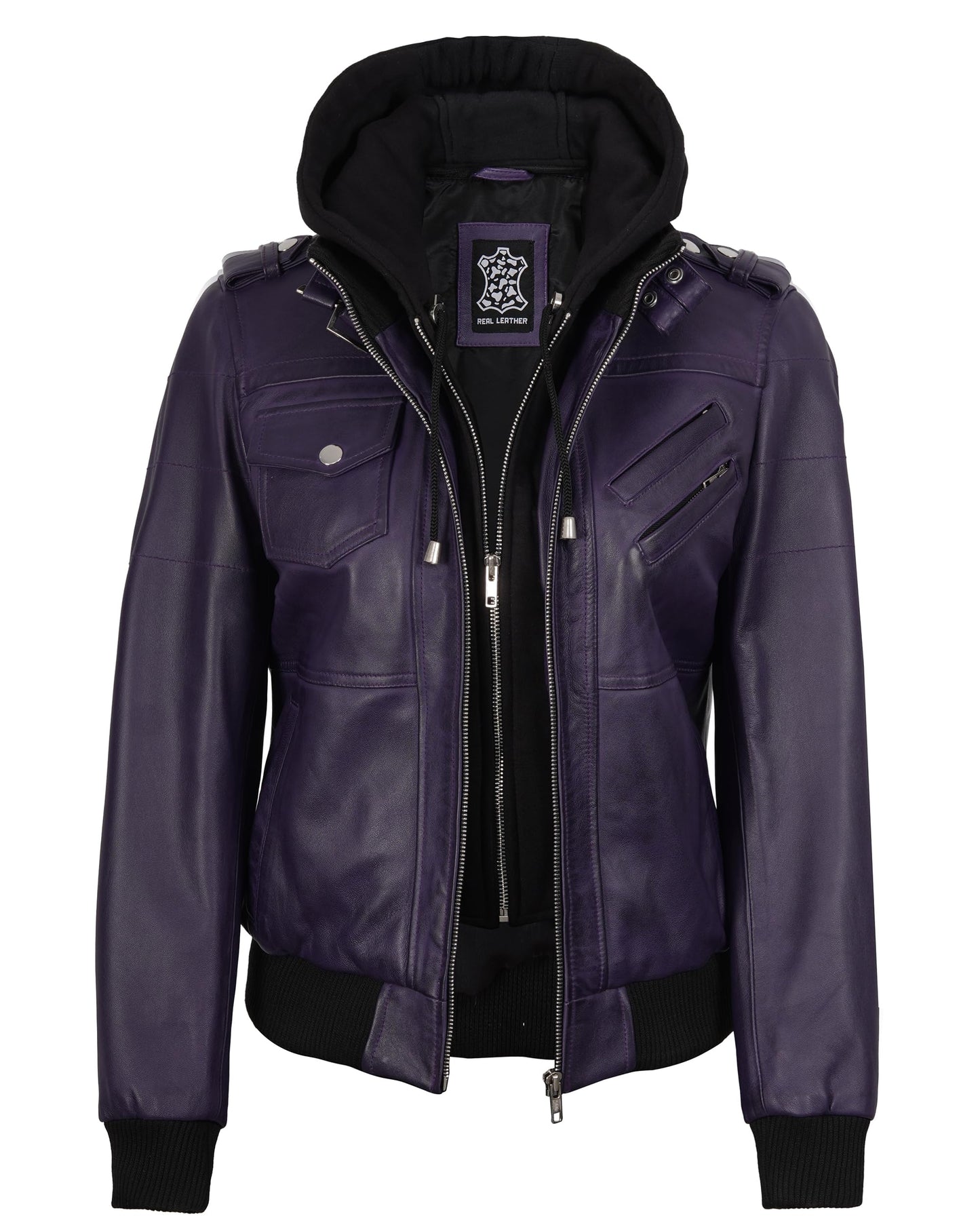 Decrum Women's Leather Jacket - Leather Bomber Jacket Women | [1327024] Edinburgh Purple, L