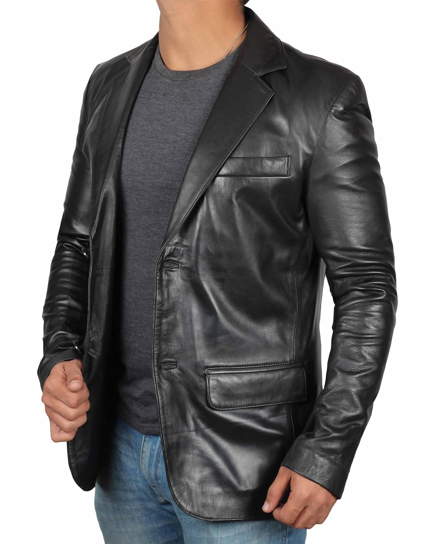 fjackets Lambskin Leather Jacket Men Casual Coat – Notched Collar Classic Style Ultimate Leather Black Blazer Men | [1500563], M