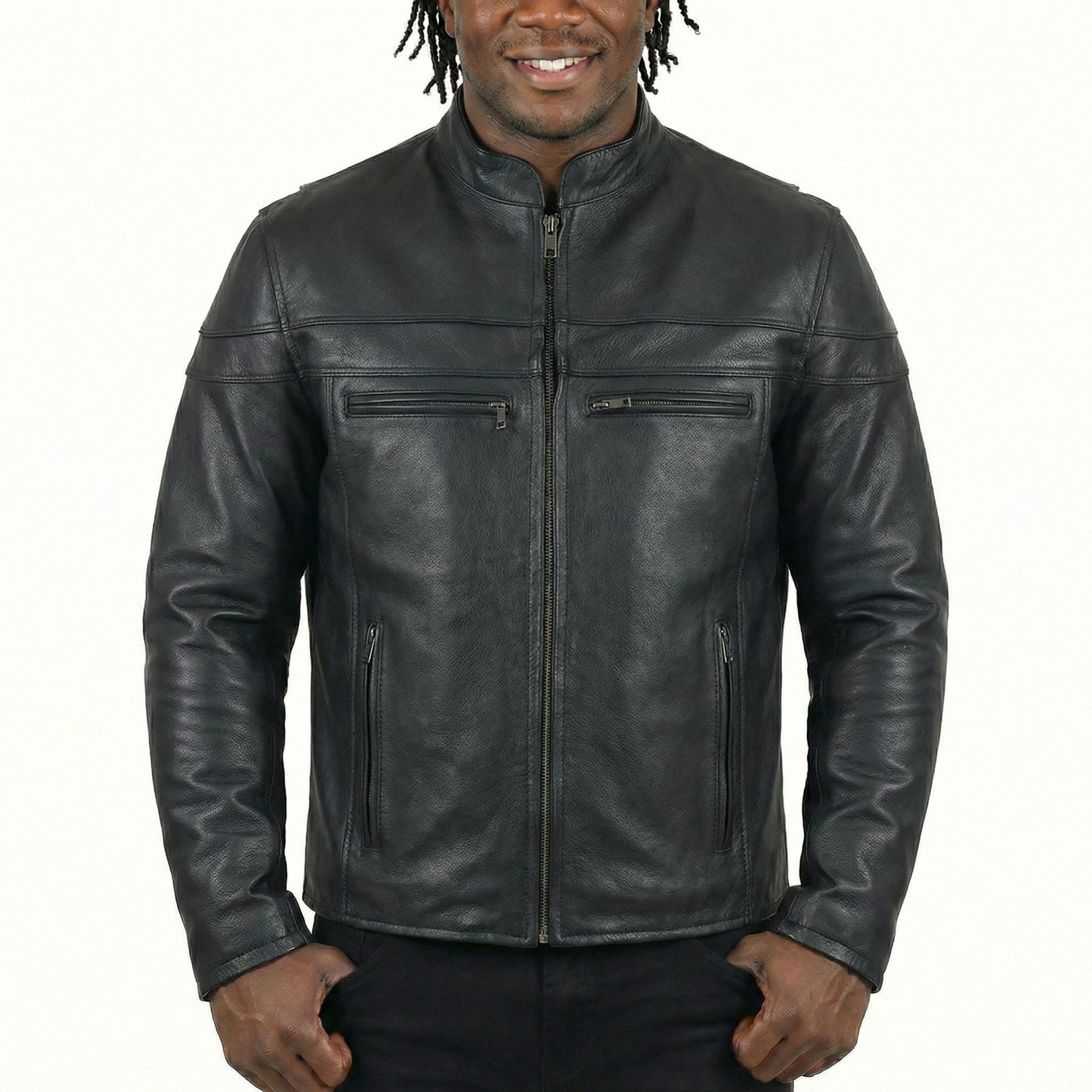 Vance Leather's Men's Premium Leather Motorcycle Racer Jacket with Vents Reflective Piping and CCW Pockets (XL)