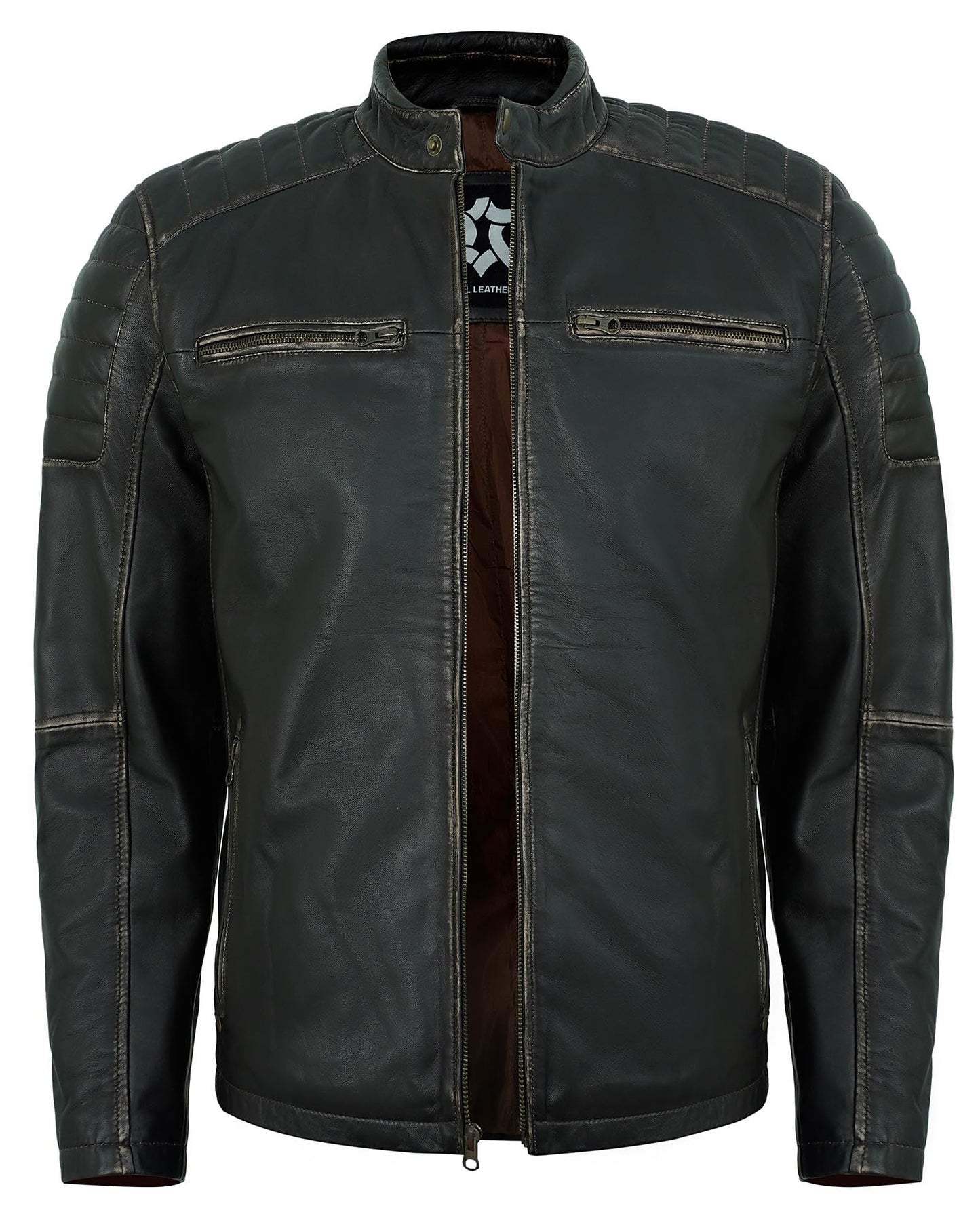 UrbanFocal Quilted Brown Leather Jacket Men - Real Lambskin Stylish ZipUp Mens Leather Jackets | [101011006] Felx Ruboff, 2XL