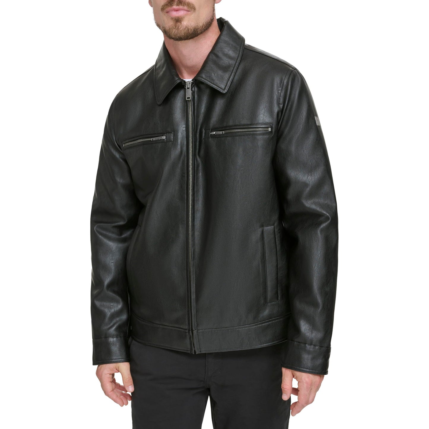 Dockers Men's James Faux Leather Jacket, Modern Black Zip, X-Large