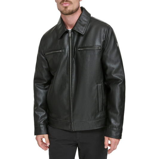 Dockers Men's James Faux Leather Jacket, Modern Black Zip, X-Large