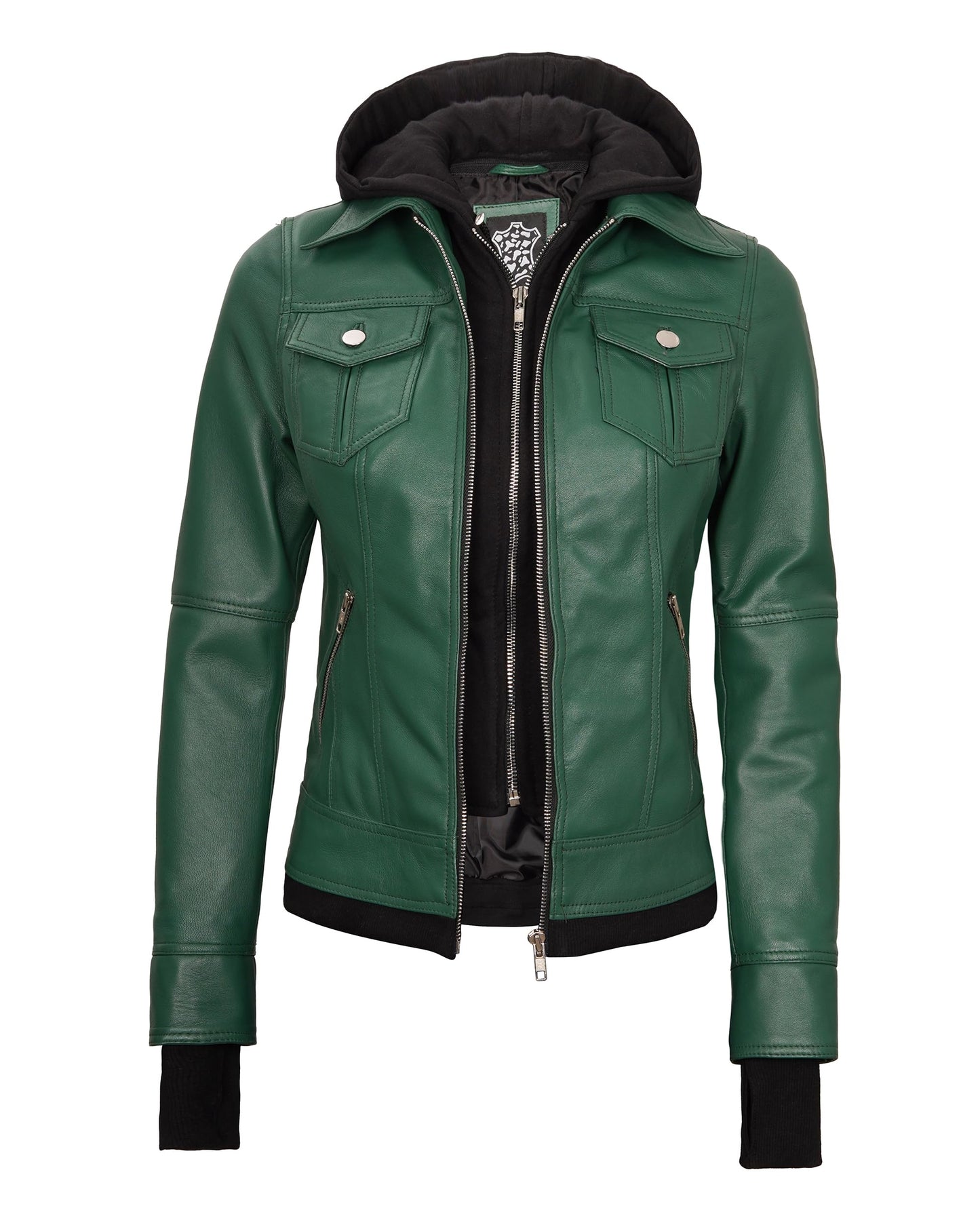 Blingsoul Hooded Leather Jacket Women | [1323863] Betty Green, M