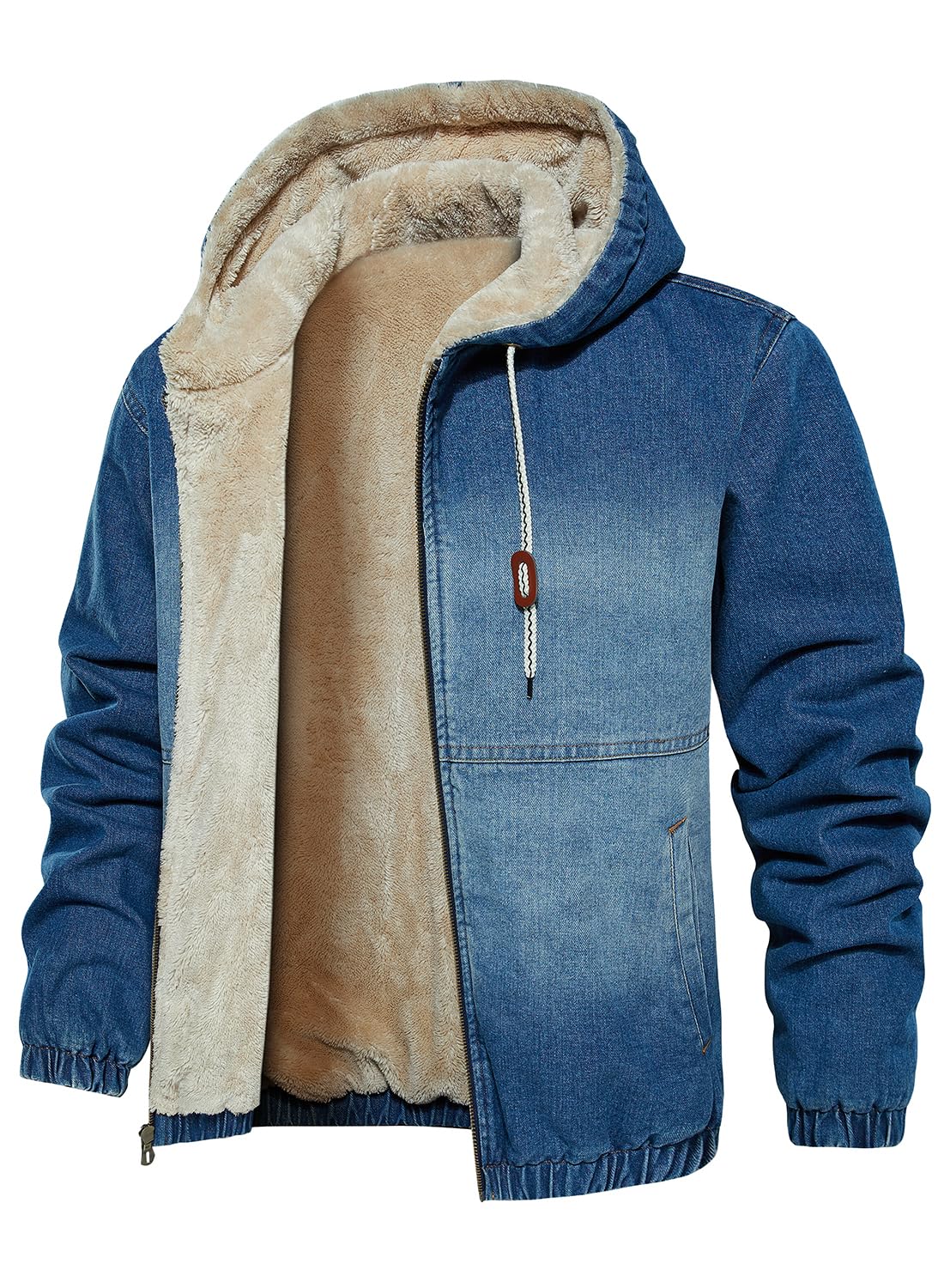 HOOD CREW Men’s Winter Jacket Thick Faux Fleece Lined Coat Fashion Denim Jackets with Hood Blue S
