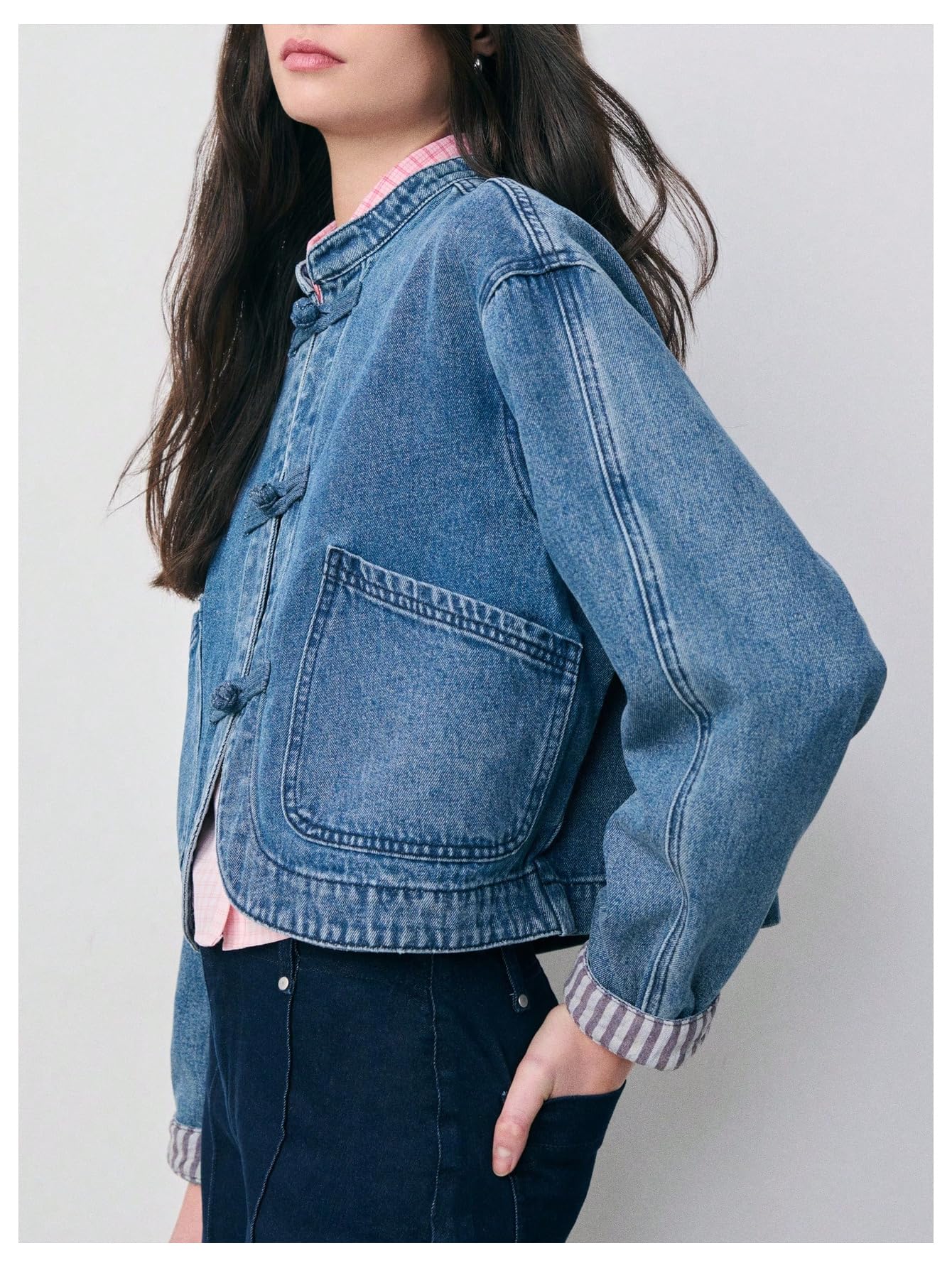 OYOANGLE Women's Y2k Cropped Denim Jacket Oversized Fall Autumn Jean Coat