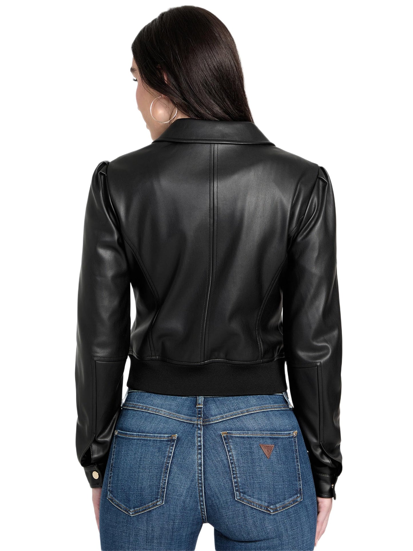 Guess Womens Fancy Zipped Faux Leather Biker Jacket, Jet Black, Medium