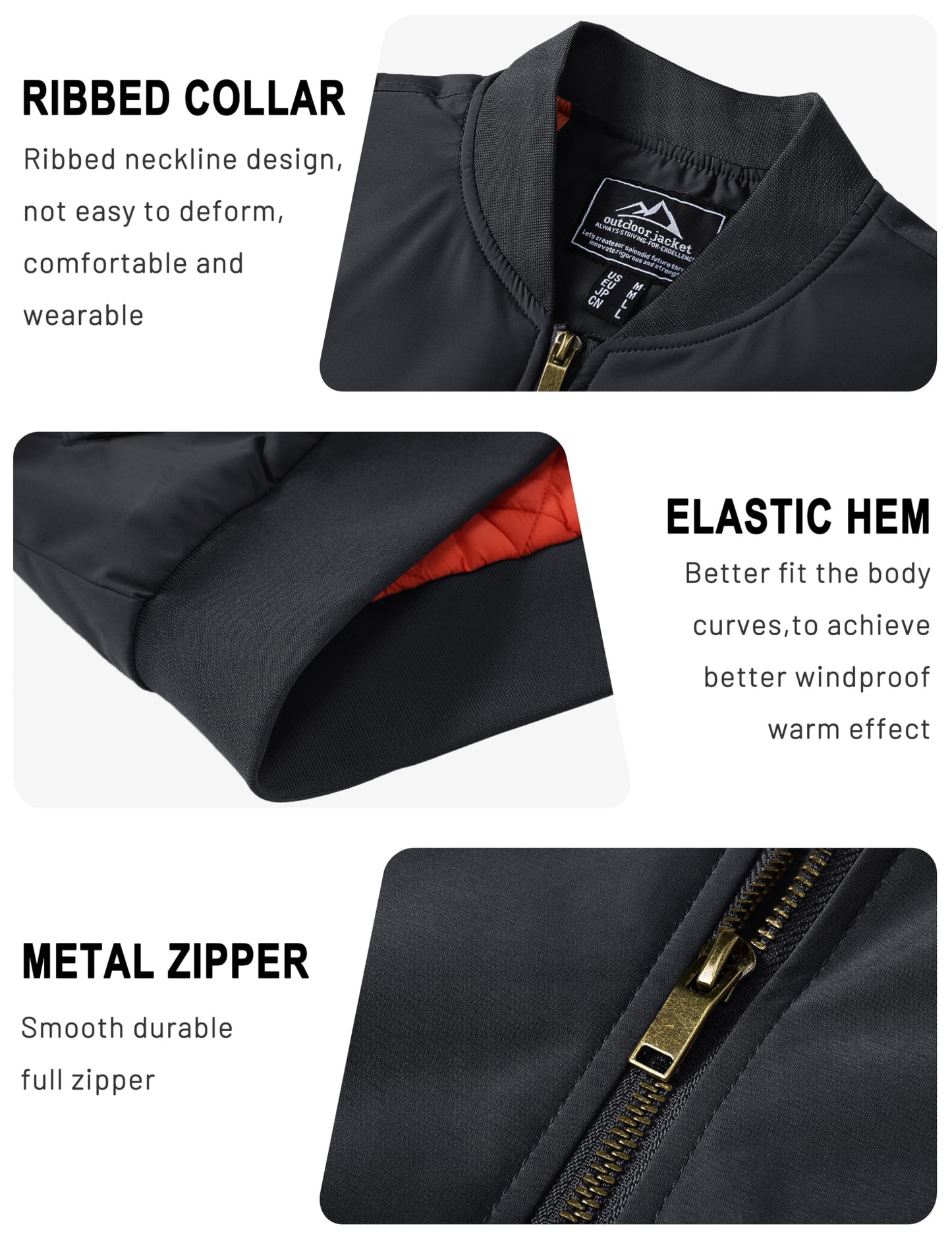 TACVASEN Black Bomber Jacket Men Zip Up Winter Windbreaker Lightweight Softshell Coats Outwear Black, M