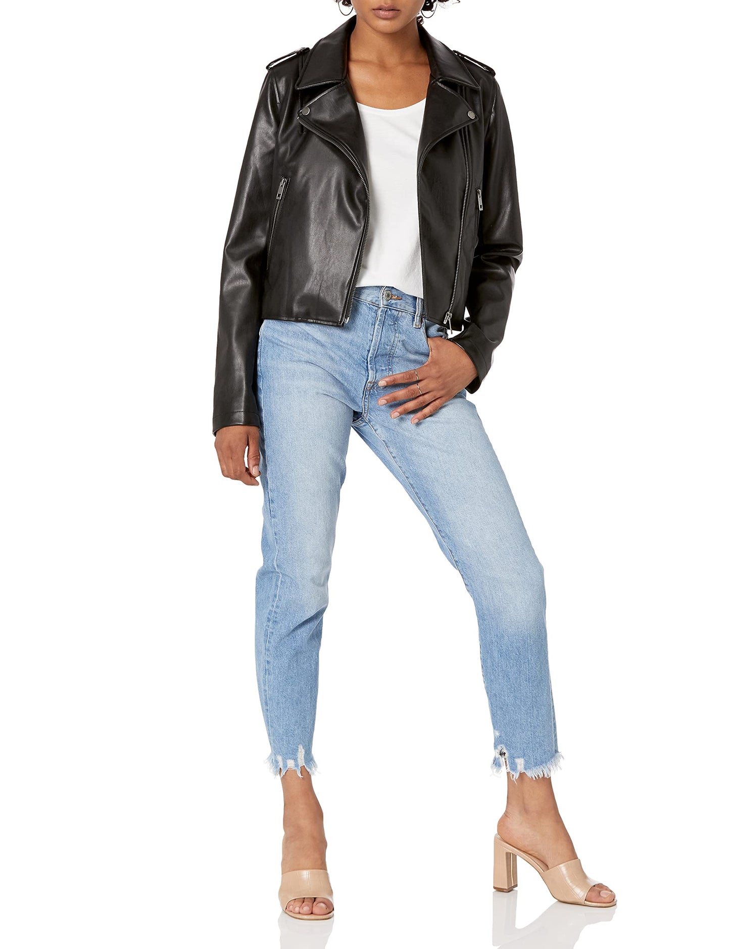 The Drop Women's Heather Faux Leather Moto Jacket, Black, XXL, Plus Size