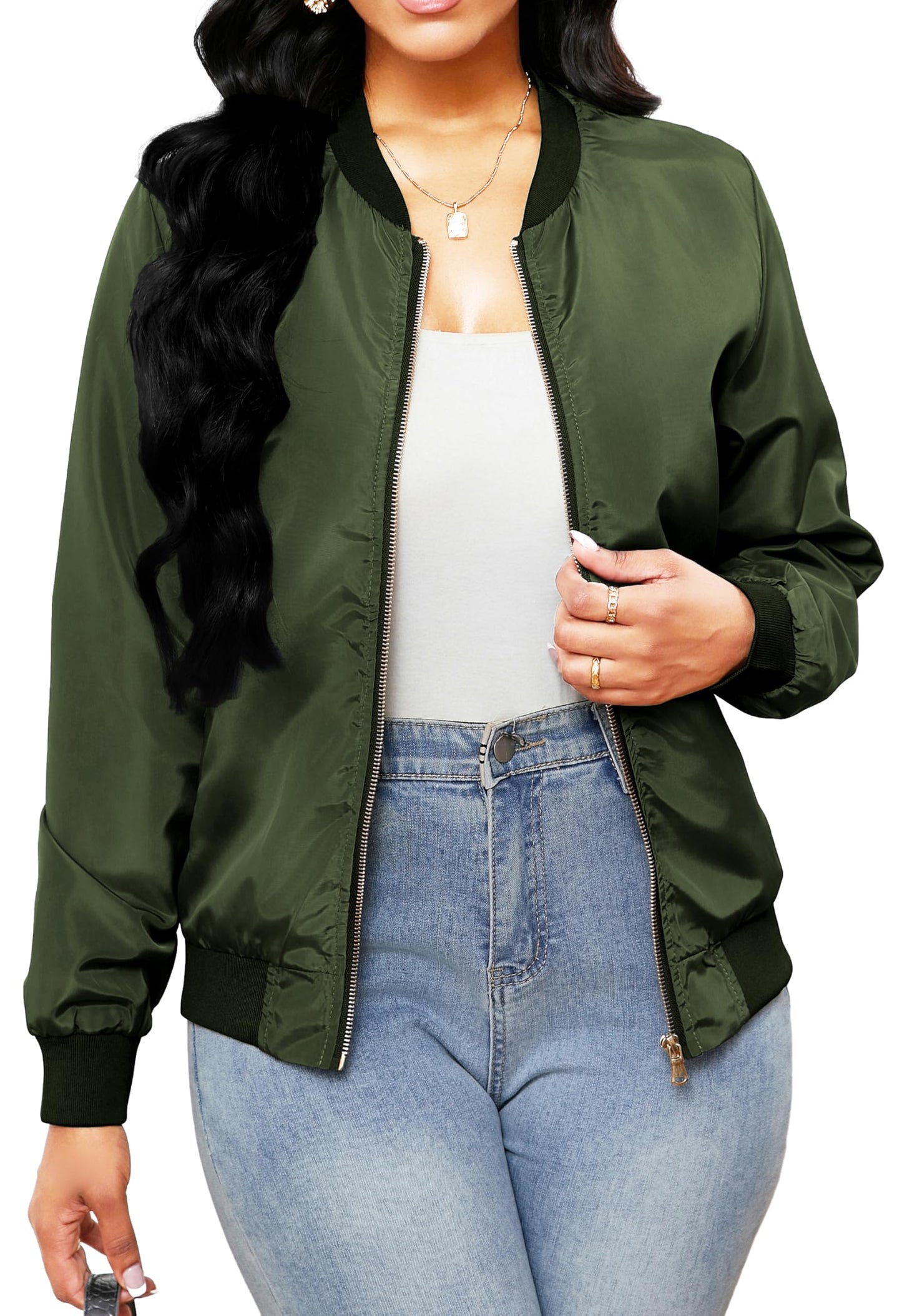 sexycherry ArmyGreen Bomber Jackets for Women Casual Short Outwear Coats