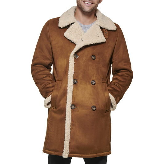 Dockers Men's Faux Shearling Midlength Overcoat, Cognac, X-Large