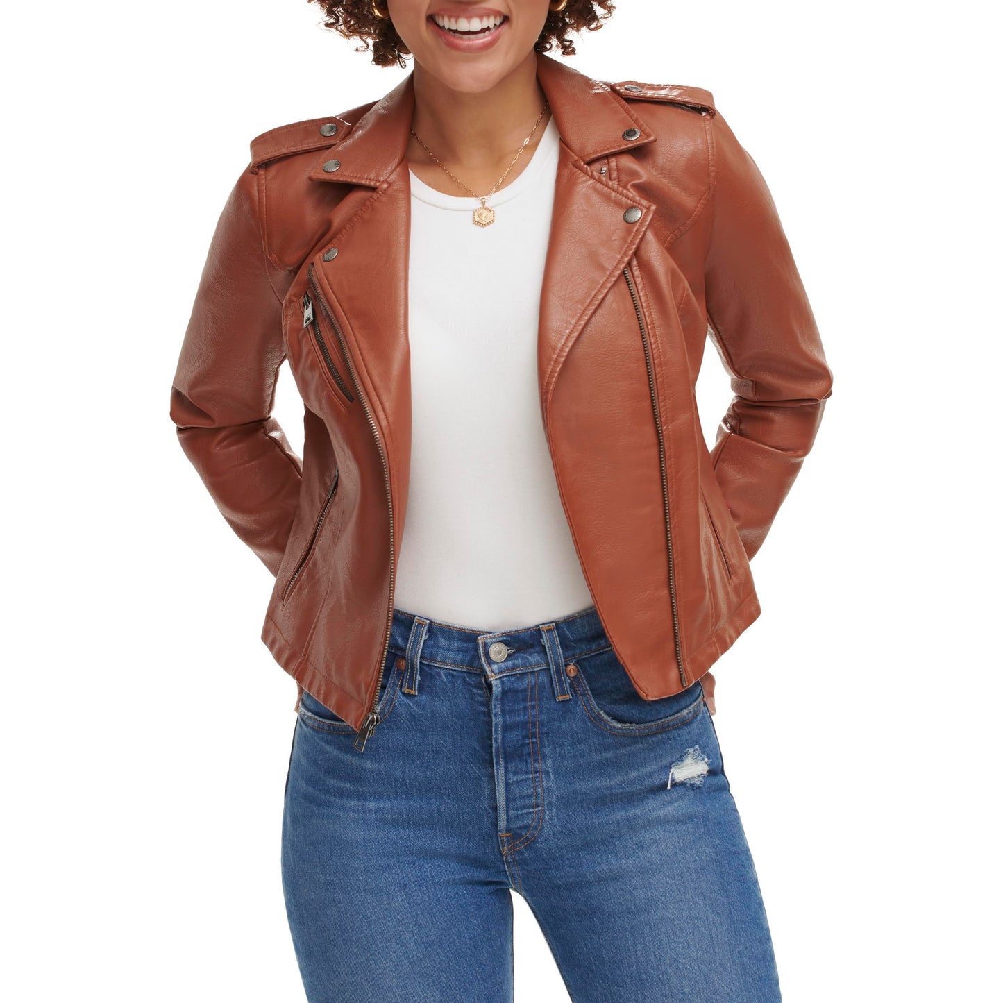 Levi's Women's Faux Leather Jacket, Camel Brown, X-Small