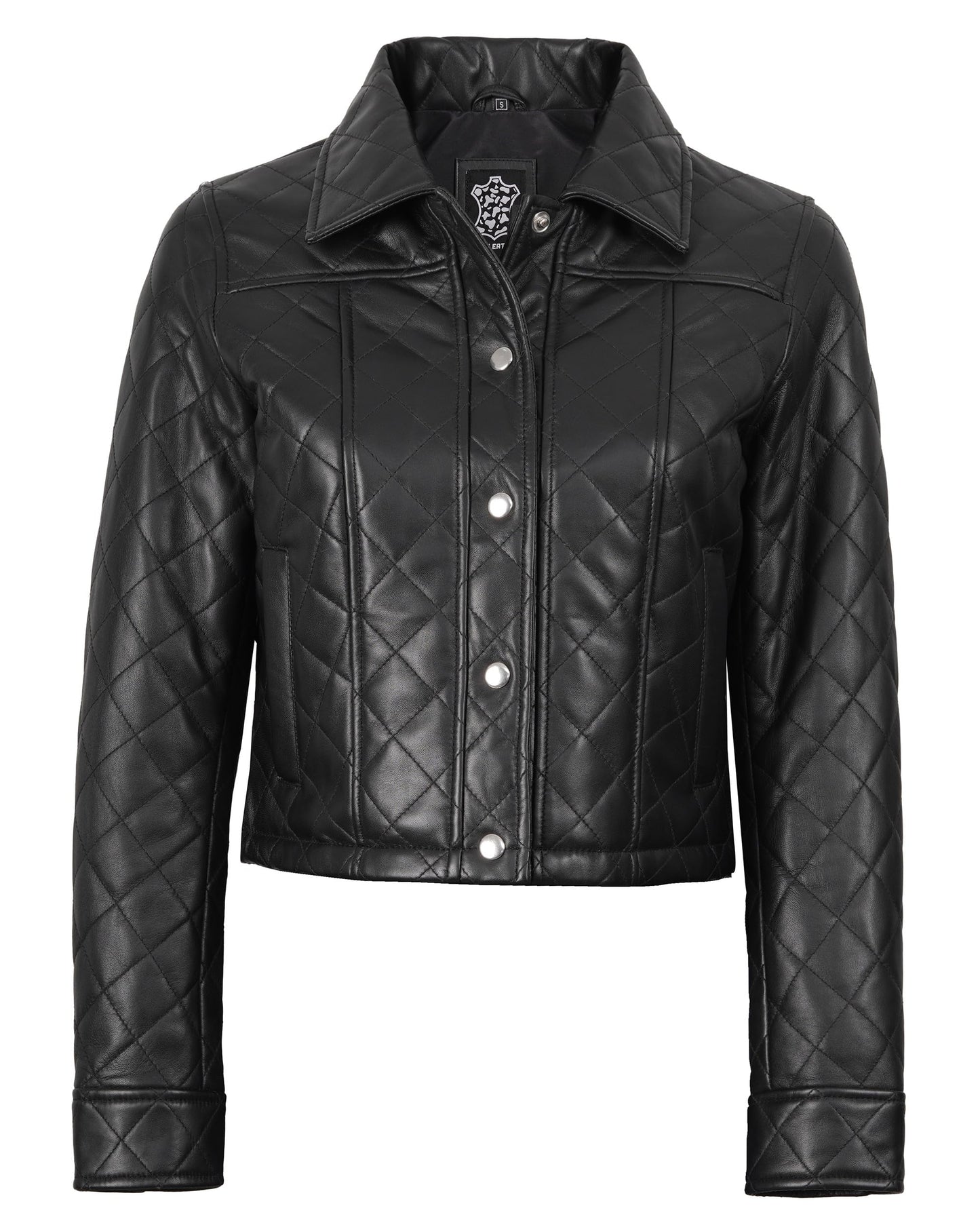 fjackets Disc Leather Jacket Cropped Women - Real Lambskin Women Leather Jacket|Silvia Quilted Cropped Black, [1329983] M