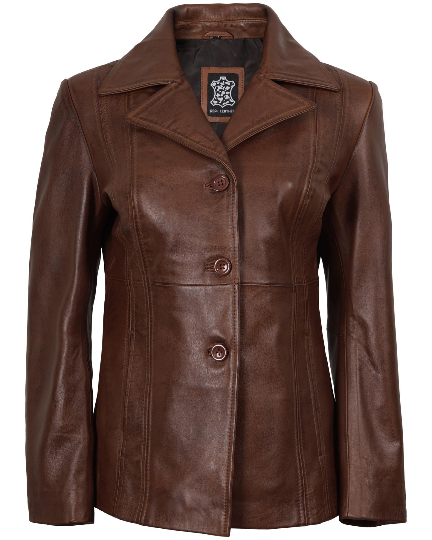 Blingsoul Disc Brown Womens Leather Blazer - Real Leather Jacket Coat For Women | [1304952] Bitonto Brown, S