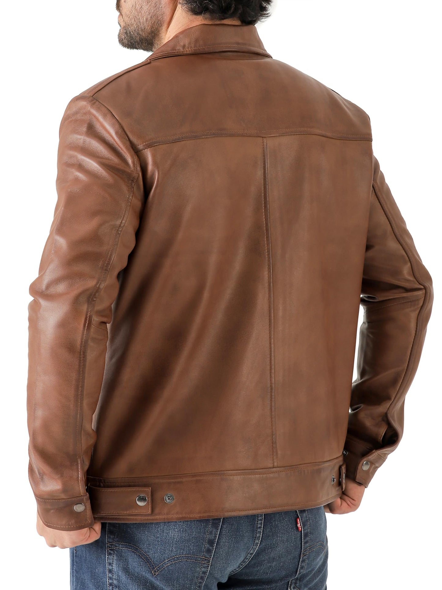 Jild Classic Shirt Collar Leather Jacket Men - John Wick Style Real Lambskin Mens Leather Jacket (John.W-Cognac-XL)