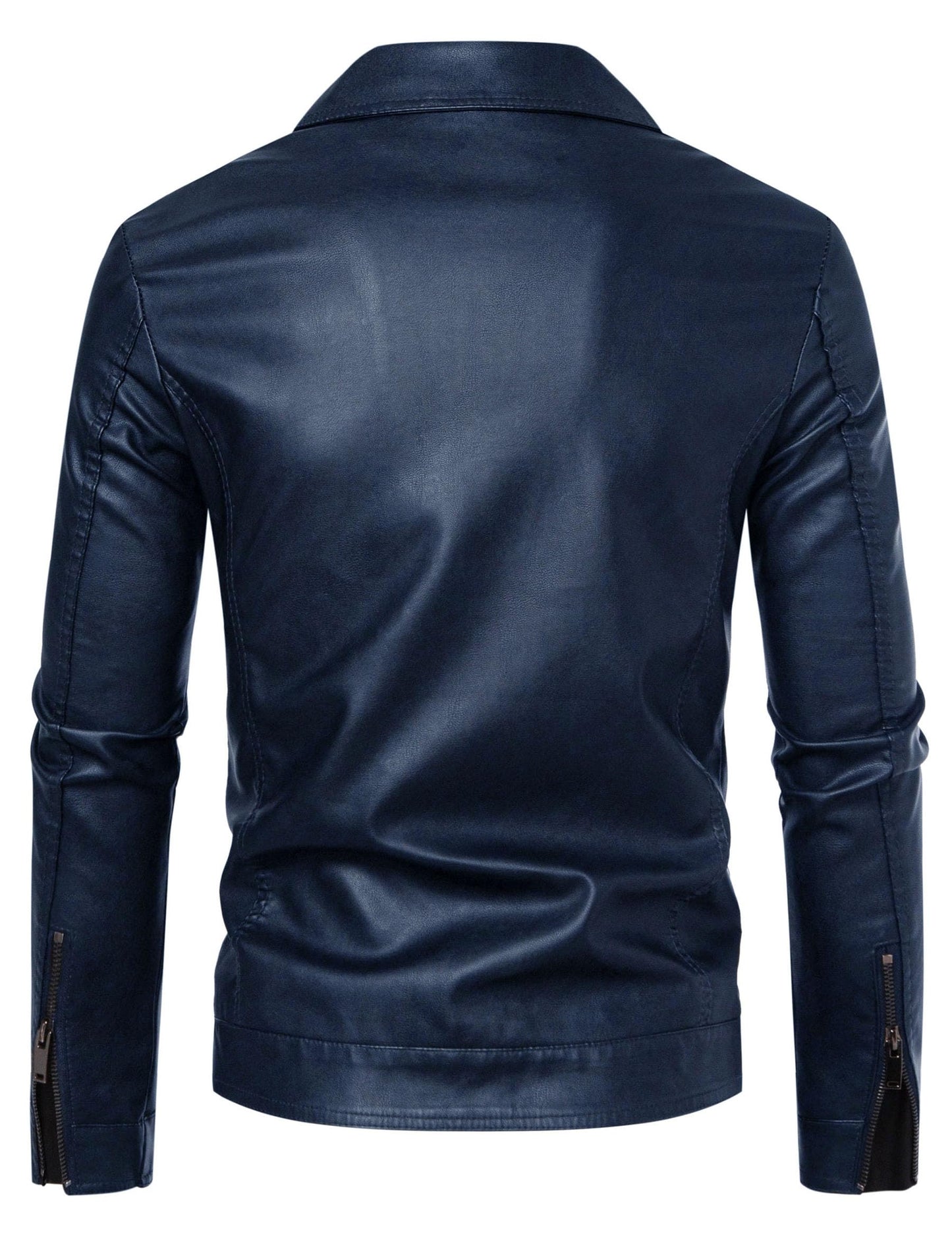 Blue Leather Jacket Men Faux Leather Moto Biker Coat Outwear Windproof XL