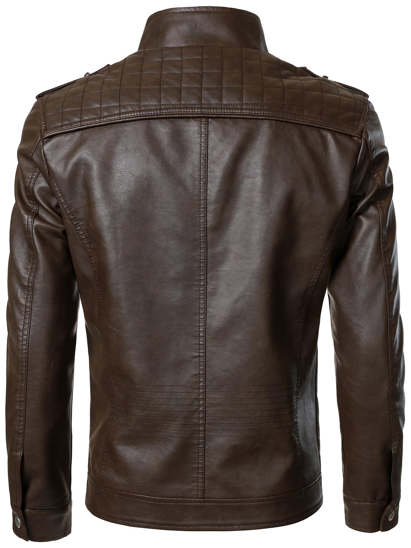 HOOD CREW Men’s Faux Leather Jackets Vintage Biker Motorcycle Jacket for Men Coffee L