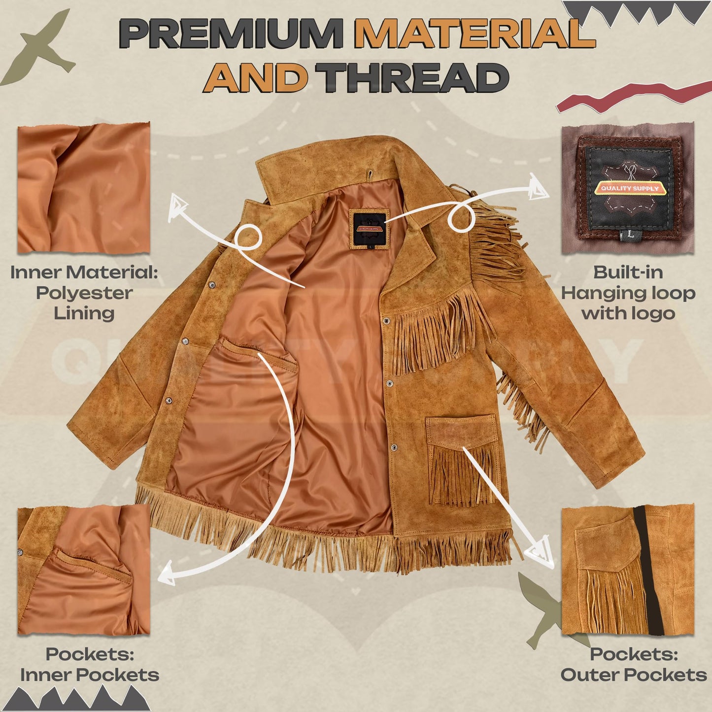 Quality Supply Western Genuine Leather Suede Jacket Women Cowlady Native American Ladies Fringe Cowgirl Jacket with Tassels-L