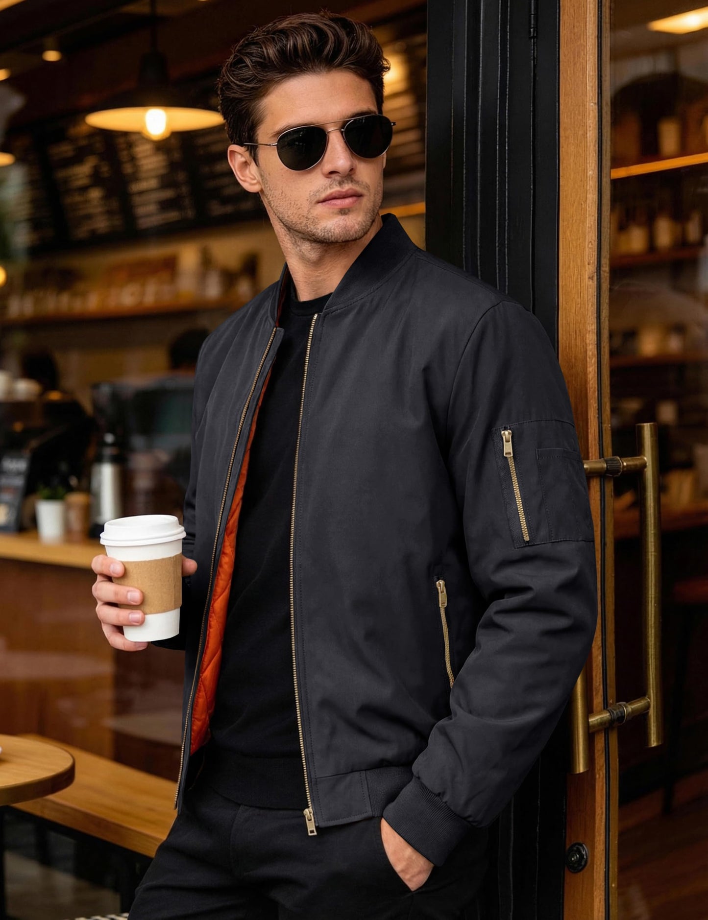 MAGNIVIT Men's Bomber Jacket Active Lightweight Military Outwear Black L