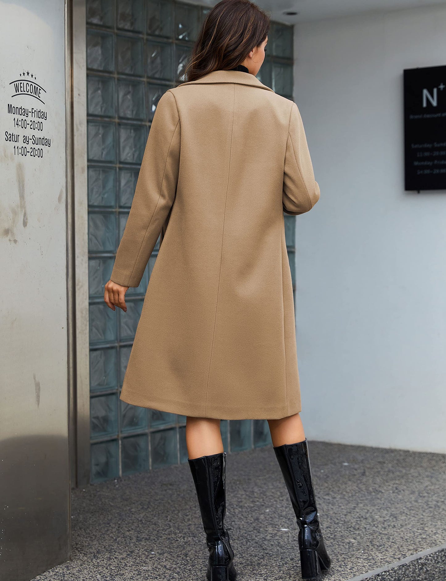 Tanming Women's Notch Lapel Double Breasted Wool Blend Mid Long Pea Trench Coat (Khaki-XL)