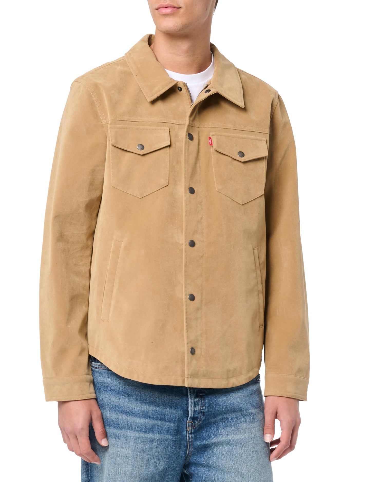 Levi's Men's Leather Shirt Jacket, Vintage Faux Suede Tan, Medium