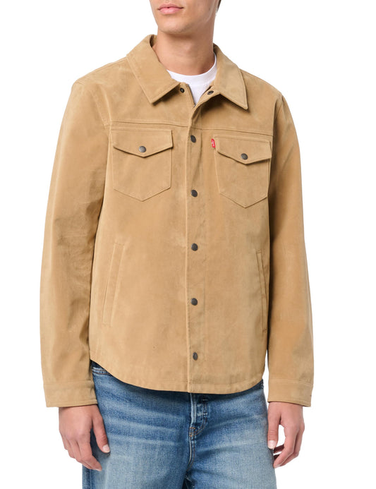 Levi's Men's Leather Shirt Jacket, Vintage Faux Suede Tan, Medium