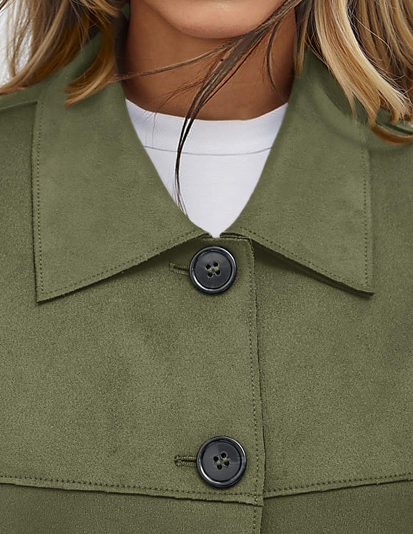 PRETTYGARDEN Women's Faux Suede Cropped Jacket Casual Lightweight Fall Fashion 2026 Winter Coats Outerwear Trendy Clothes (Army Green,Small)