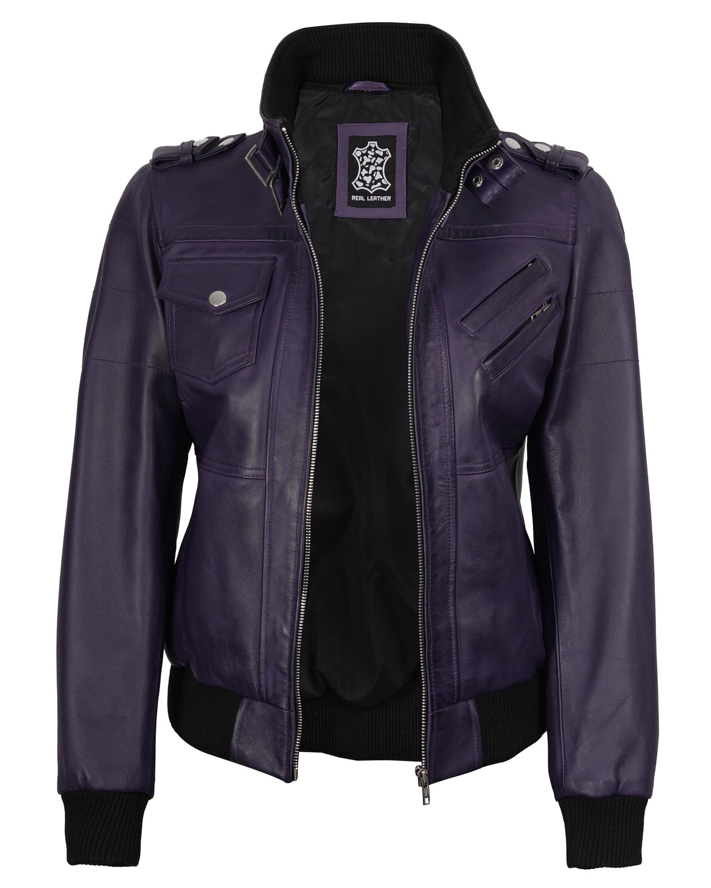 Decrum Women's Leather Jacket - Leather Bomber Jacket Women | [1327024] Edinburgh Purple, L