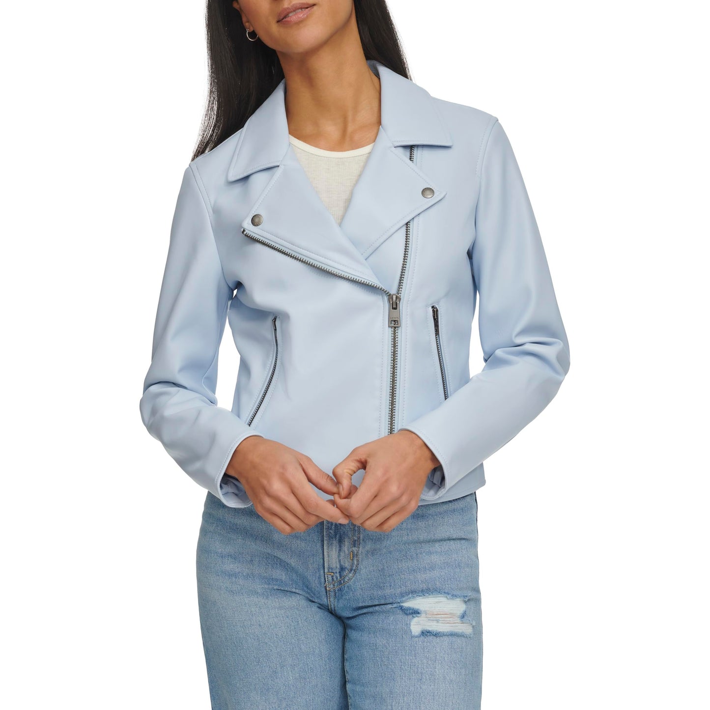 Levi's Women's Smooth Faux Leather Moto, Dusty Blue, X-Small