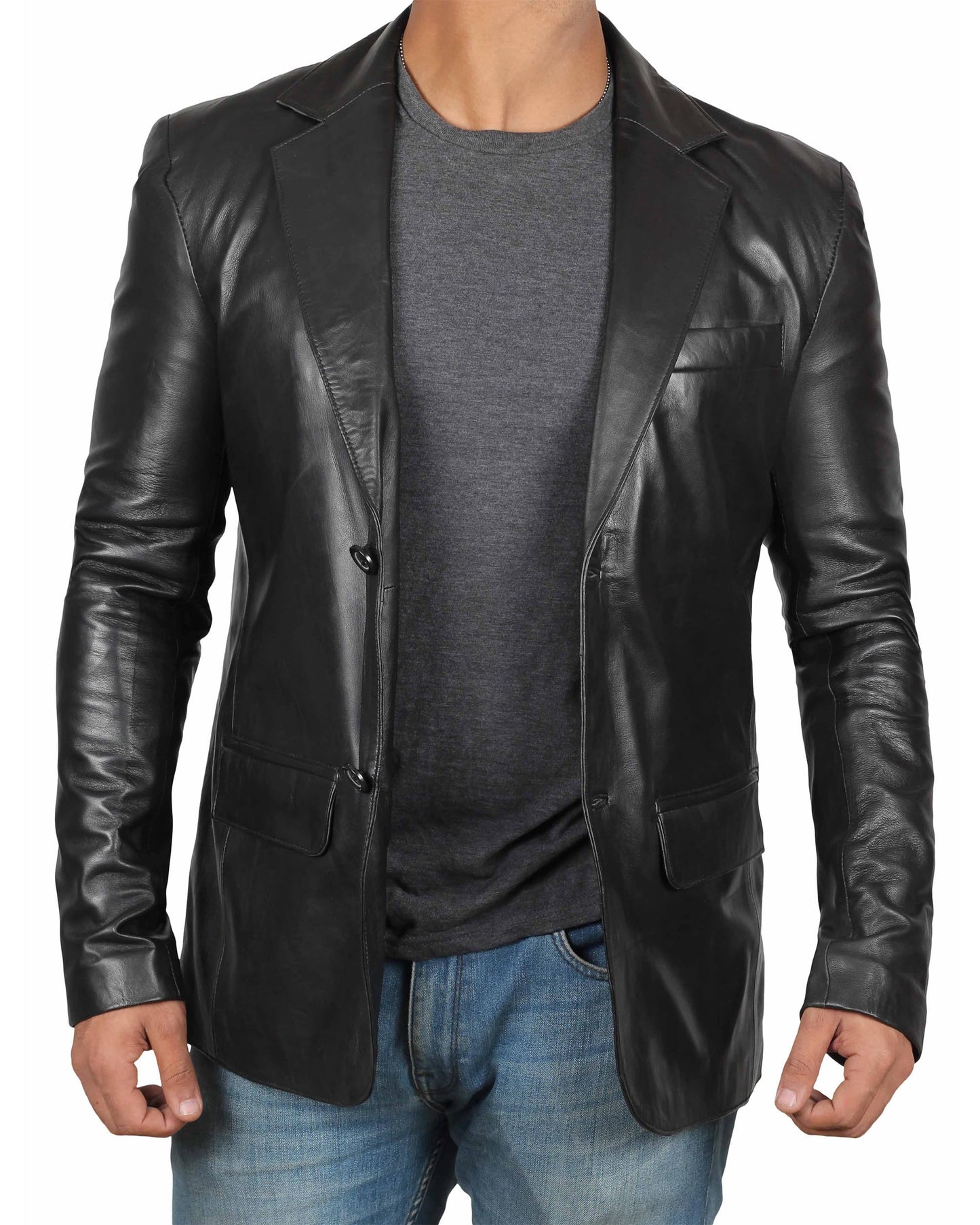 fjackets Lambskin Leather Jacket Men Casual Coat – Notched Collar Classic Style Ultimate Leather Blazer for Men - Black | [1500565], XL