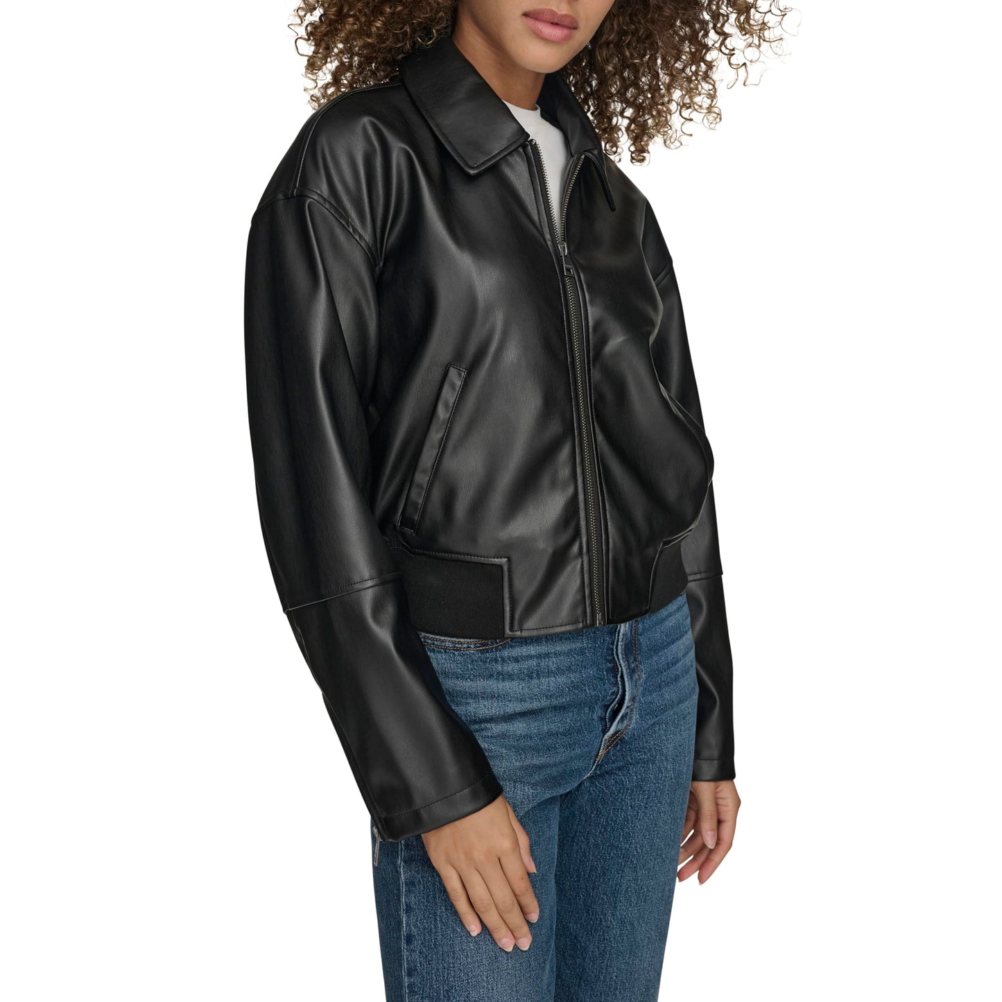 Levi's Women's Faux Leather Bomber with Laydown Collar, Black, Large