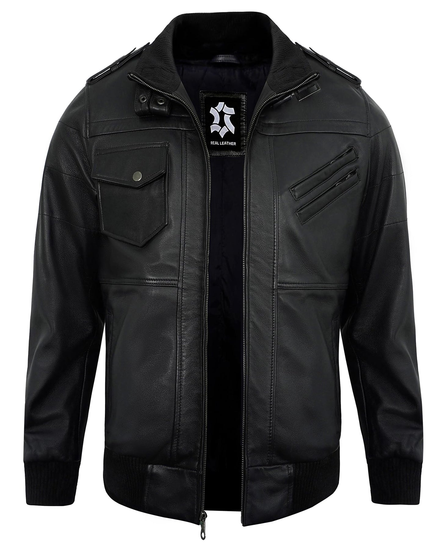 UrbanFocal Hooded Black Leather Bomber Jacket Men - Real Lambskin Leather Jackets For Mens With Detachable Hood | [101009905] Edinburgh Black, XL