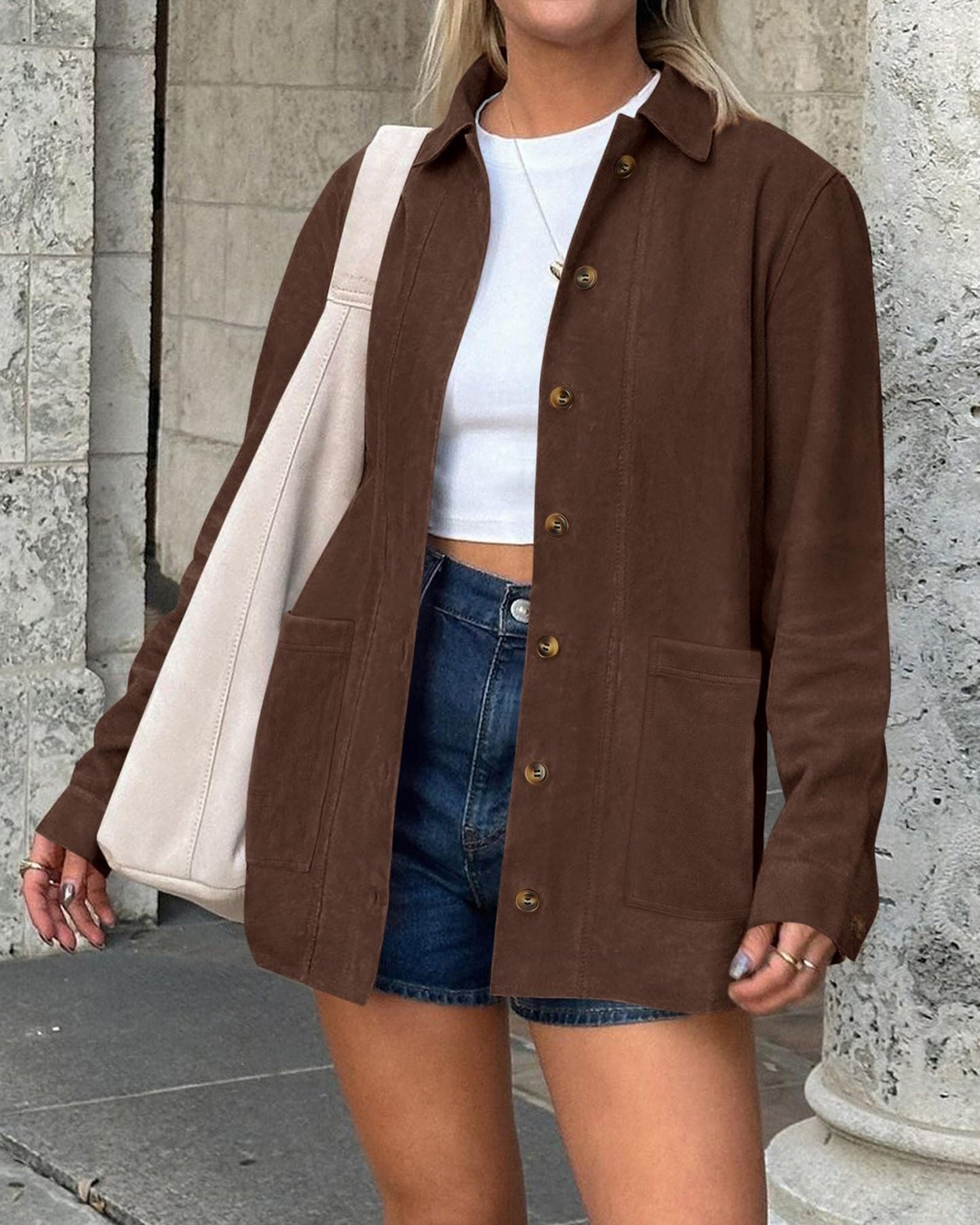 BTFBM Fall Fashion Faux Suede Jacket Women Winter Clothing,Coffee,M