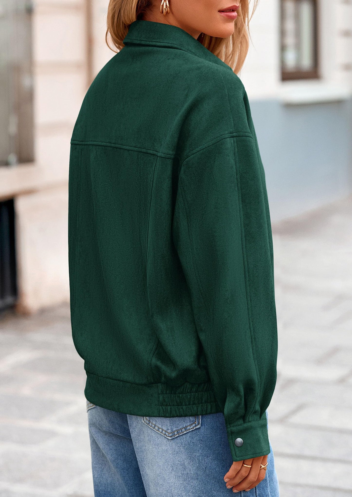 PRETTYGARDEN Faux Suede Bomber Jacket Women Fall Fashion 2026 Casual Zip Up Oversized Trendy Winter Clothing Outerwear Coats (Dark Green,Small)