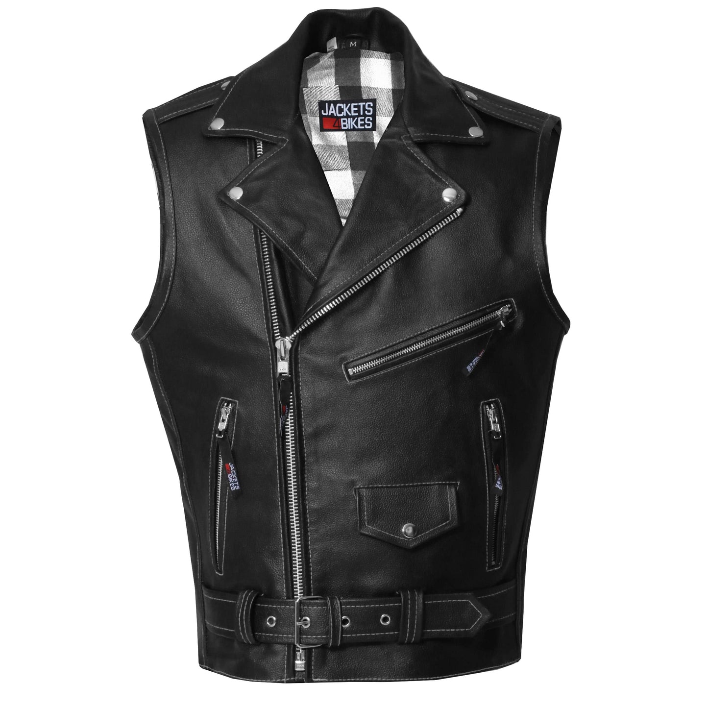 Jackets 4 Bikes Men's Classic Buffalo Leather Motorcycle Biker Vest | Vintage Cruiser Vest for Men, | Stylish Street Club Riding Flannel White L