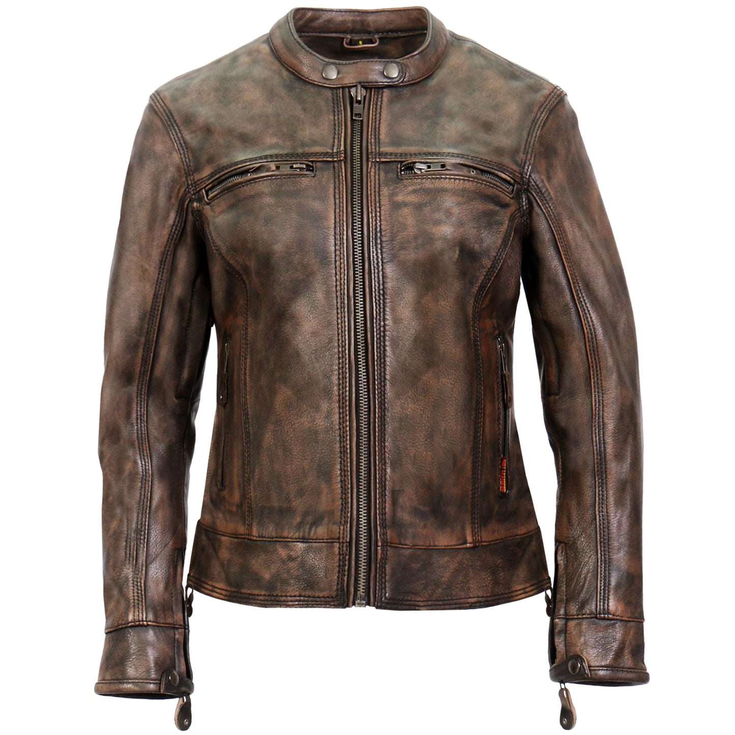 Hot Leathers Women’s Distressed Brown Leather Motorcycle Jacket with Conceal Carry Pockets
