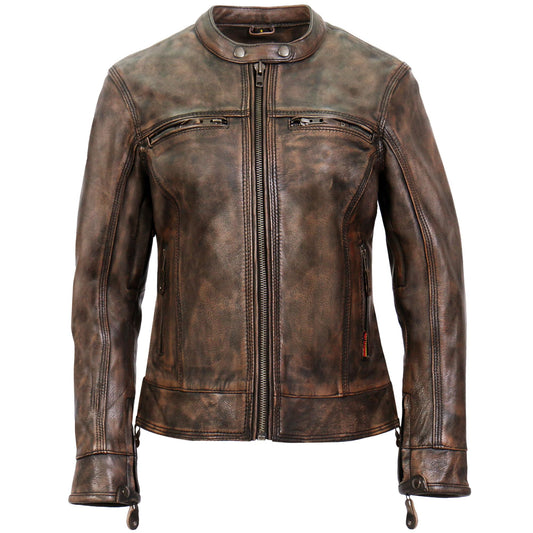 Hot Leathers Women’s Distressed Brown Leather Motorcycle Jacket with Conceal Carry Pockets