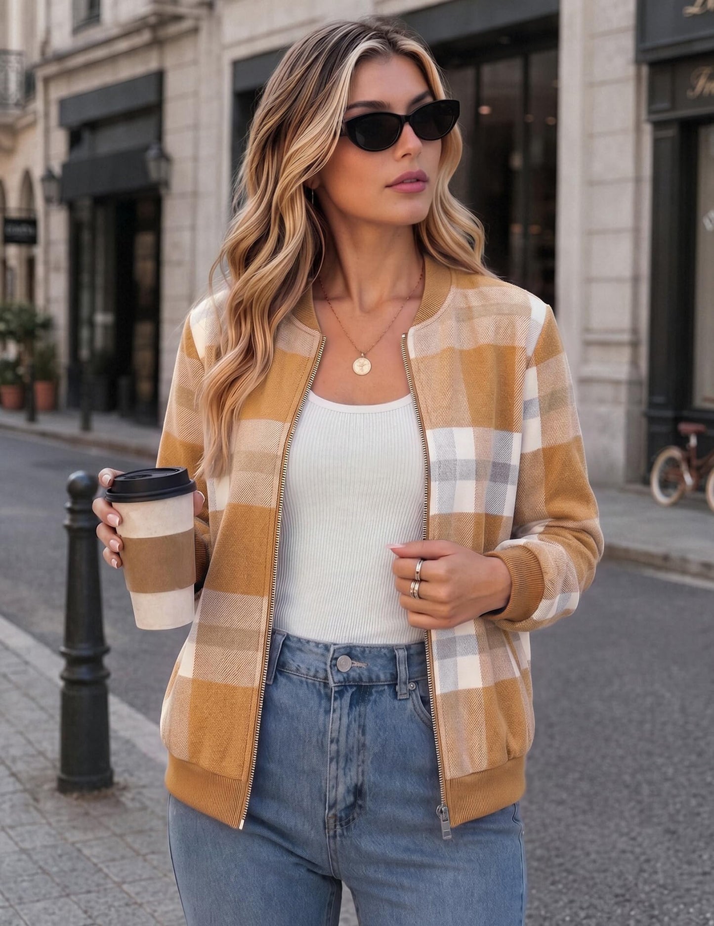 Zeagoo Jackets for Women Plaid Flannel Bomber Jacket Fall Lightweight Coats