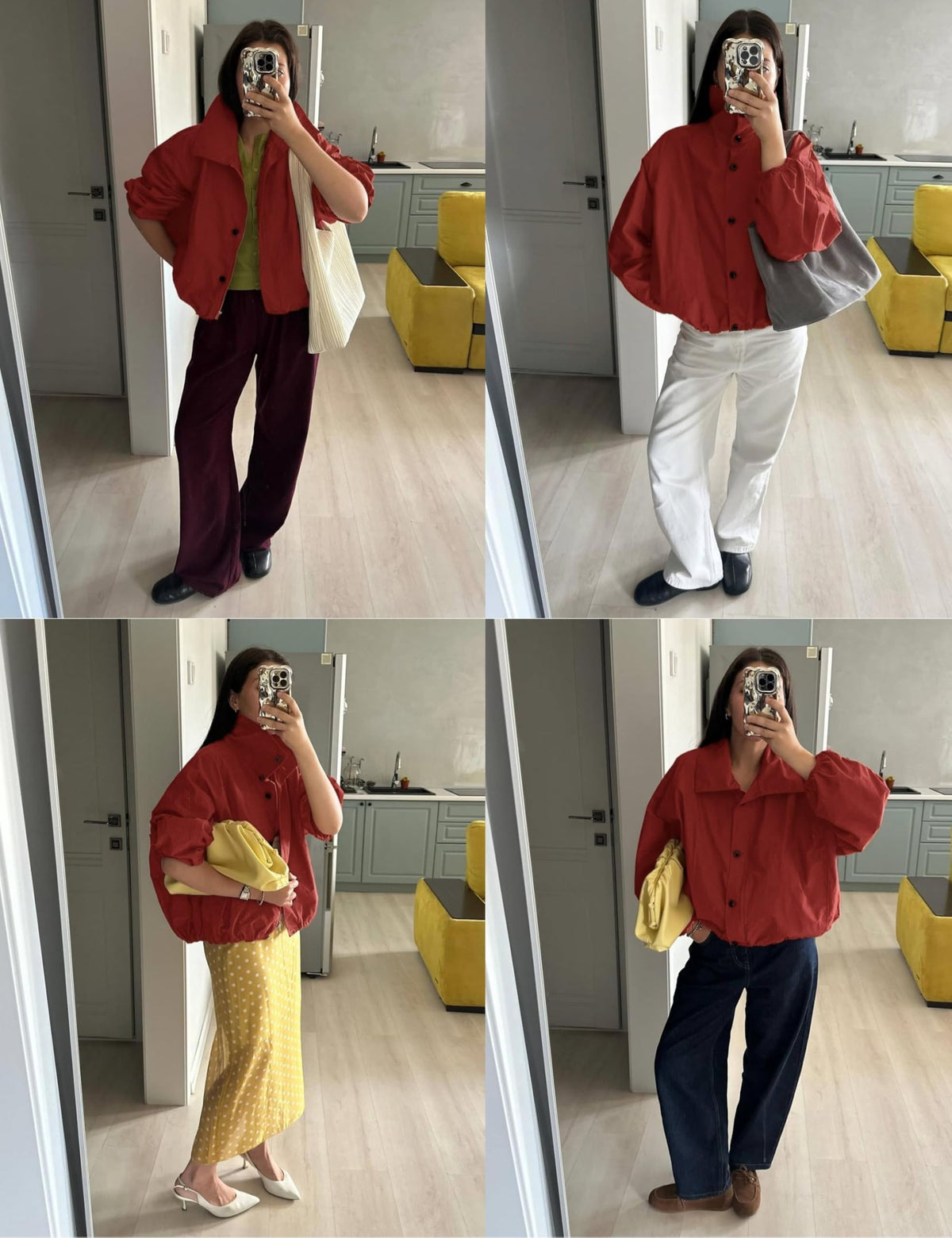Daacee Women Funnel Neck Windbreaker Jacket Lightweight Bomber Jackets(0800-Red-L)