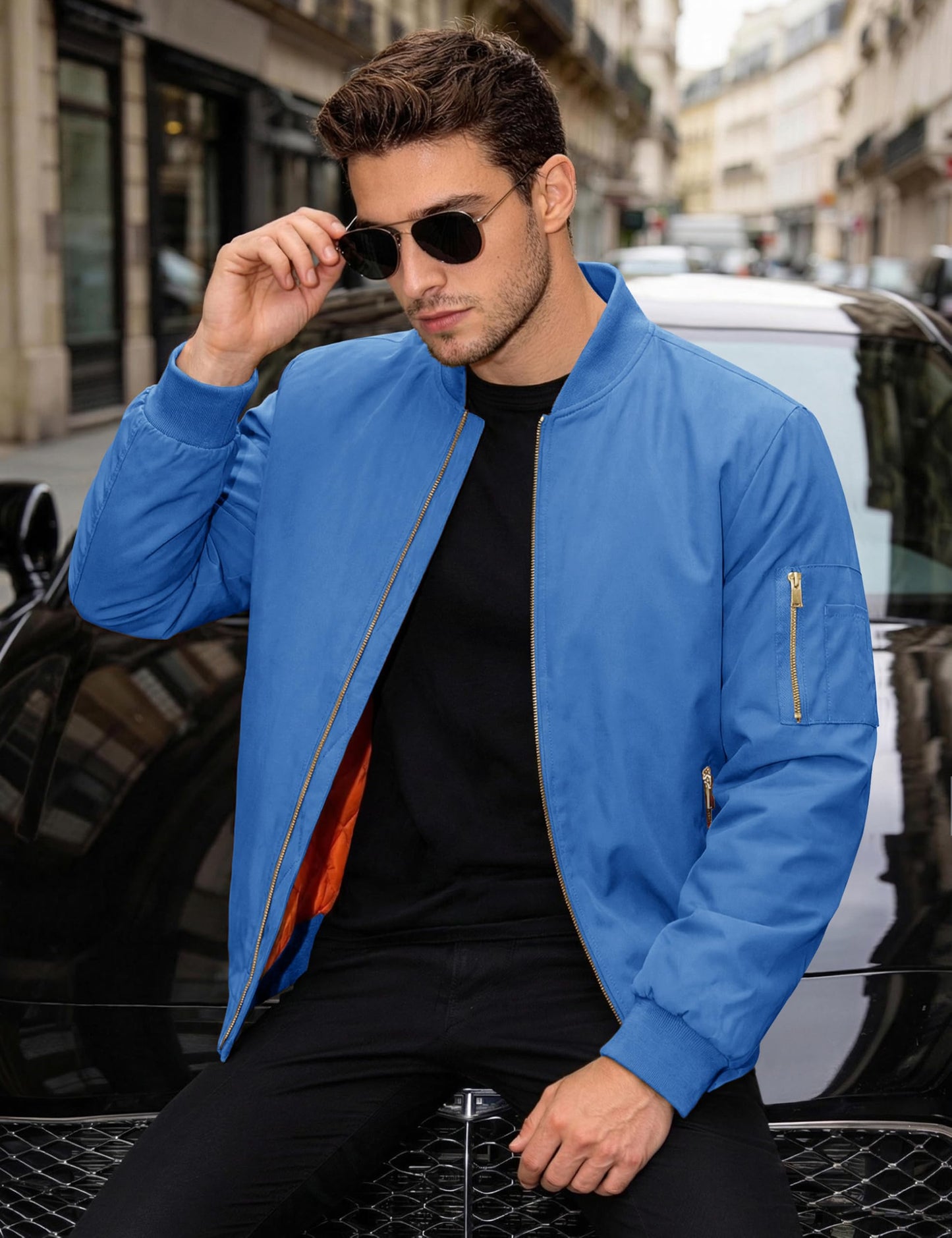 MAGNIVIT Bomber Jacket for Men Fall Winter Army Flight Jacket Blue M