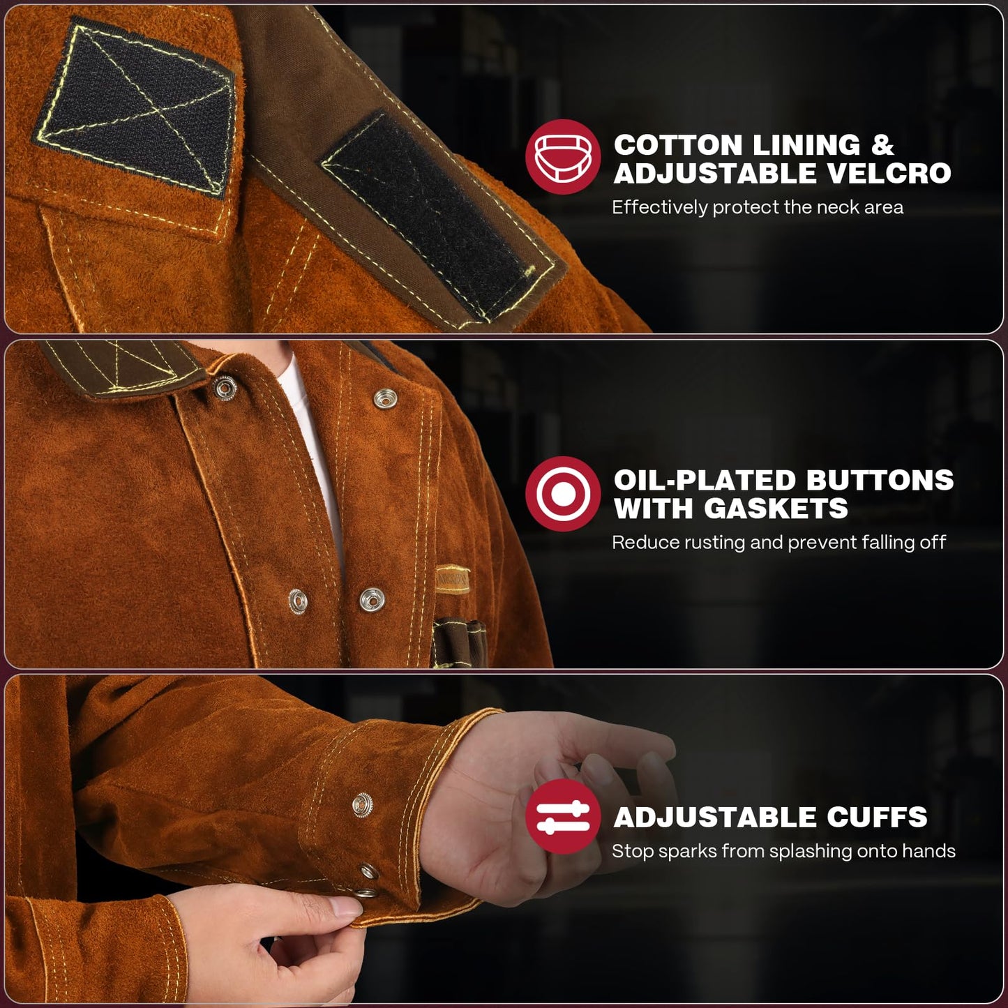 ARCCAPTAIN Leather Welding Jacket, Heavy Duty Welder Jackets with Flame Resistant Split Cowhide Leather, Welding Coat for Men Women