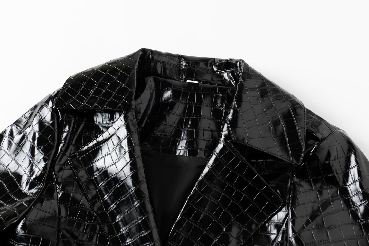 SS-Sunrise Fashion Crocodile Embossed Faux Leather Jacket, Burgundy,Black, Notched Collar, Belted Cuffs (Medium, Black)