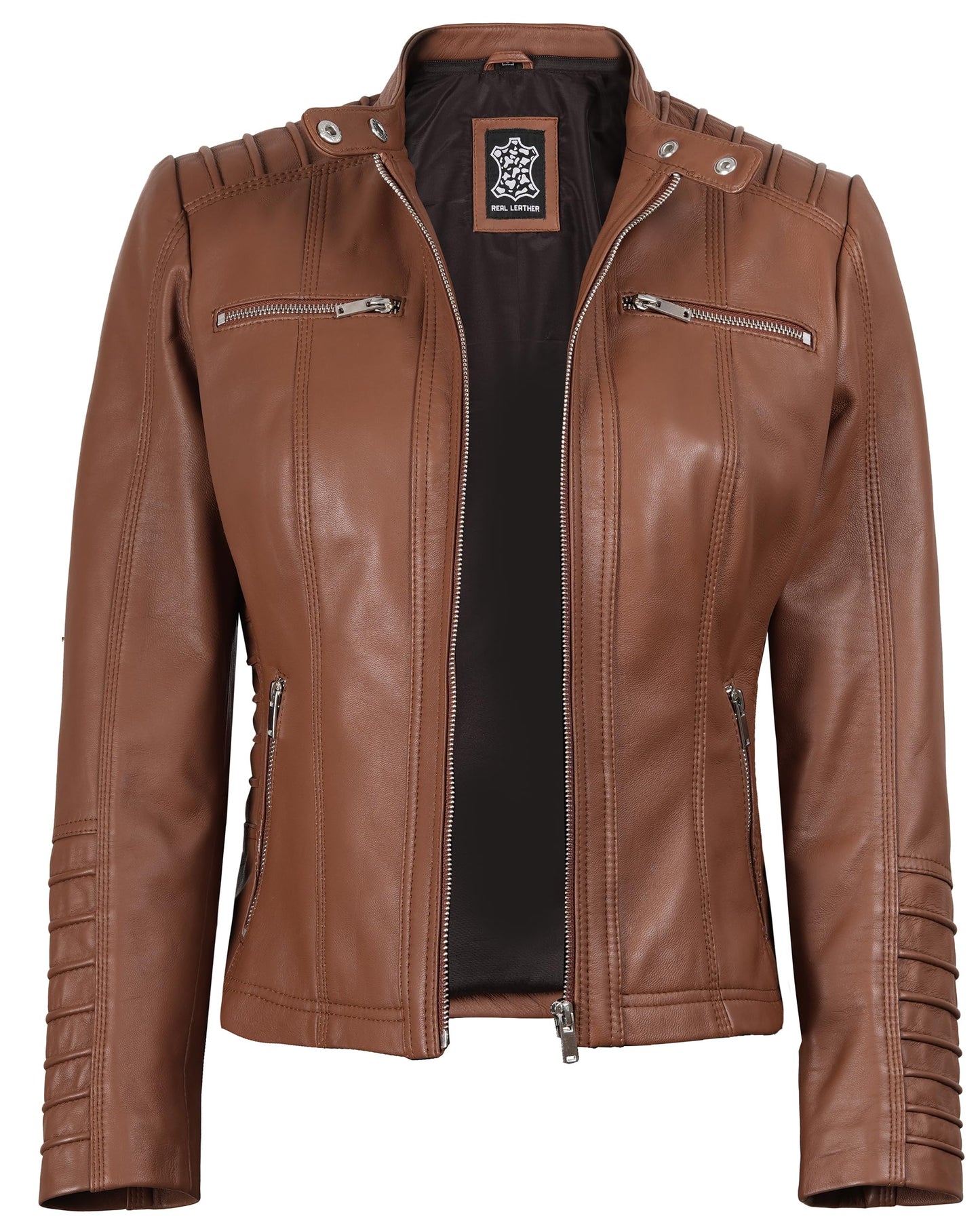 Decrum Womens Real Leather Jacket Hooded - Leather Jacket Women With Hood | [1309203] Helen Brown, M